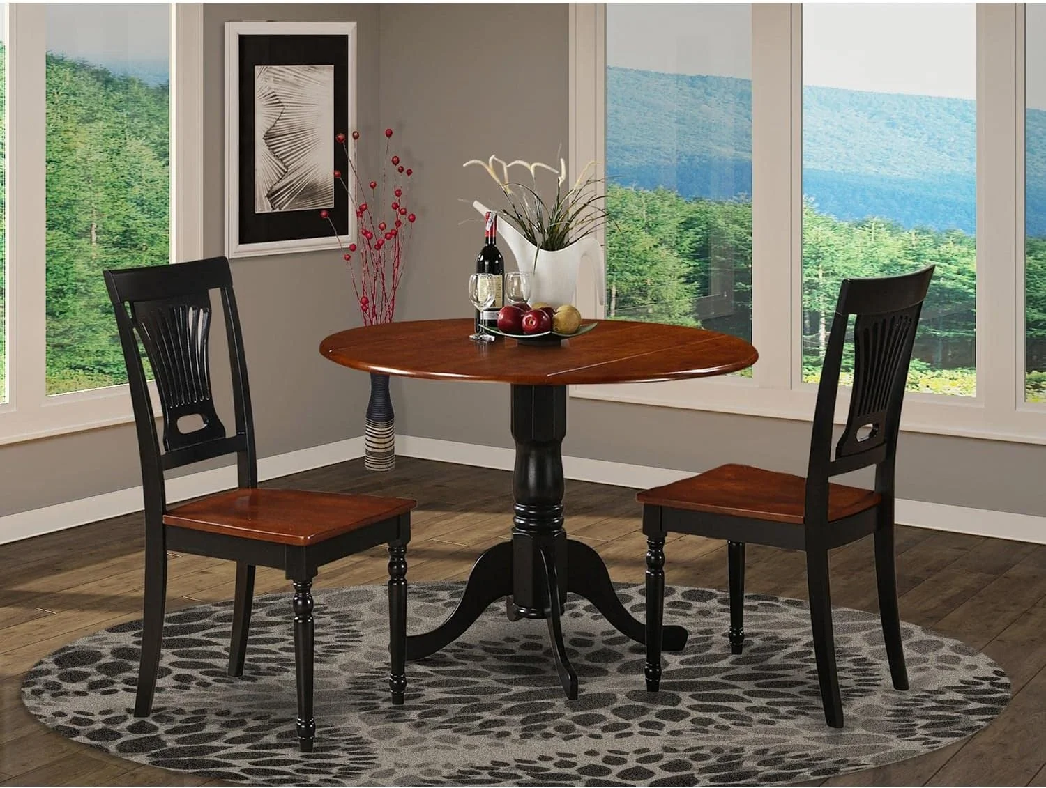 YANRUI DLPL3-BCH-W Dublin 3 Piece Modern Set Contains a Round Wooden Table with Dropleaf and 2 Dining Room Chairs, 42x42 Inch