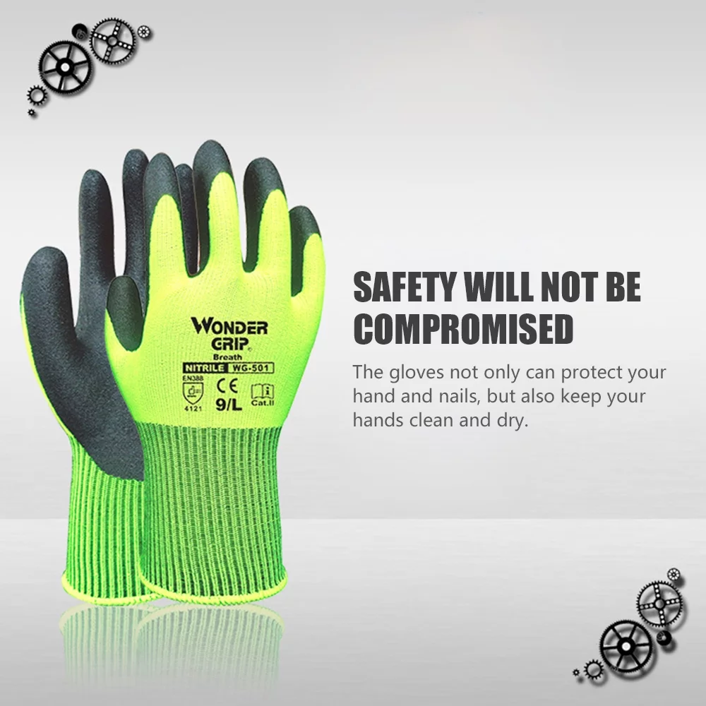 Wonder Grip Universal Nitrile Rubber Gardening Gloves Household Cleaning Gloves Light-duty Safety Work Gloves Breathable for Men Women with Elastic Wrist, XL Size