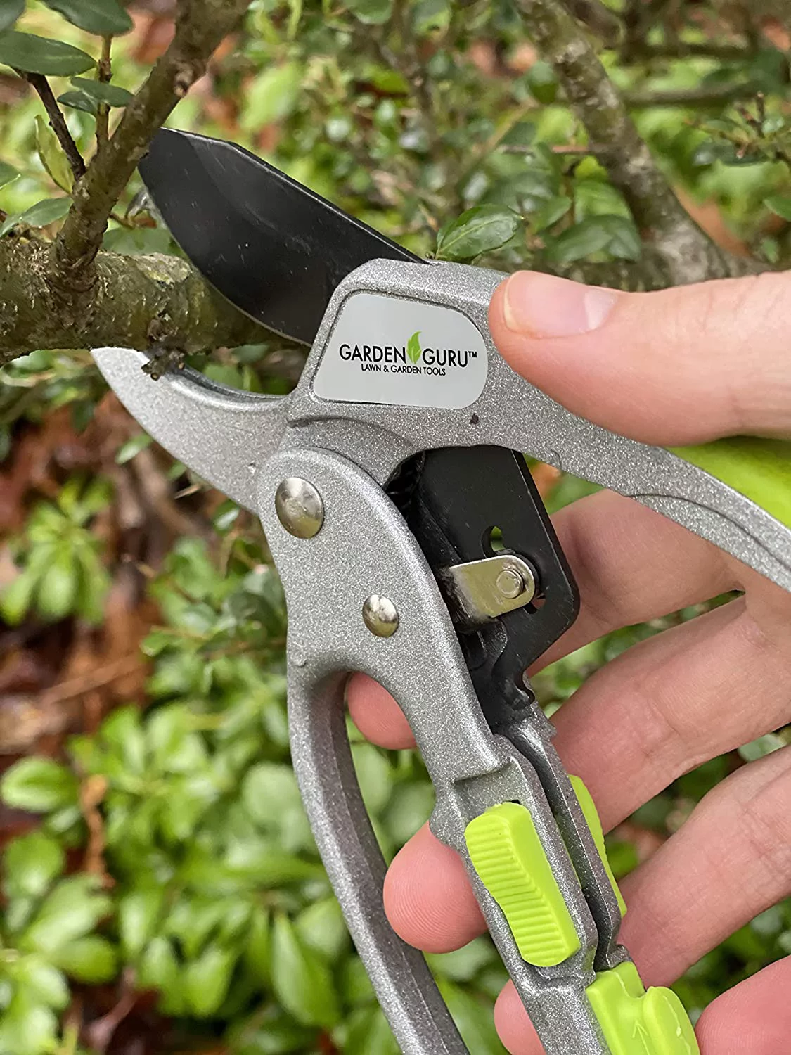 Garden Guru Ratchet Pruning Shears - Professional Garden Clippers with Ergonomic Grip and Brush - Makes Tough Cuts Easy