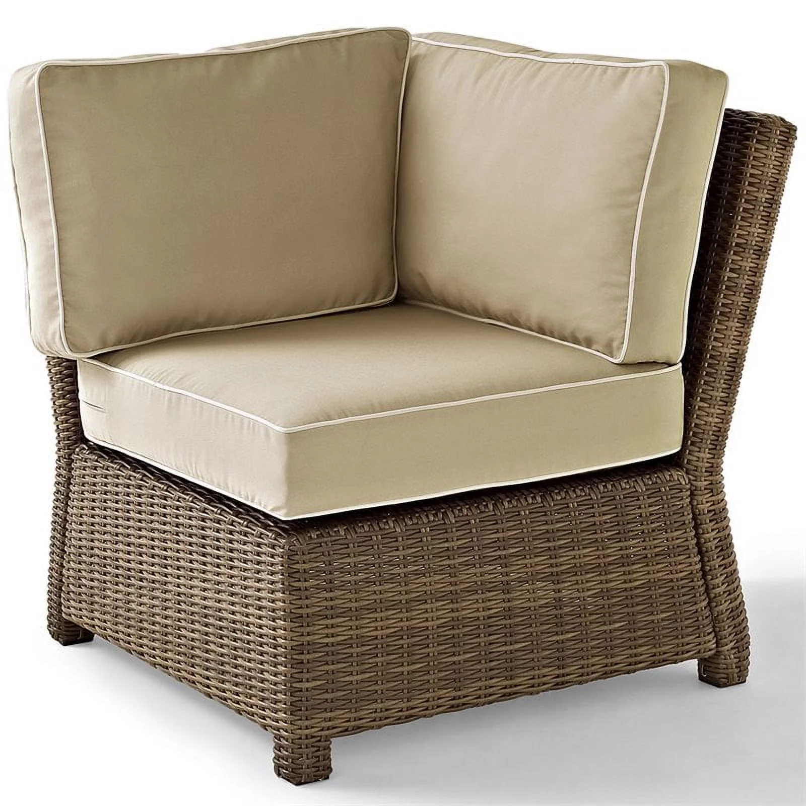 Pemberly Row Wicker Corner Patio Chair in Brown and Sand