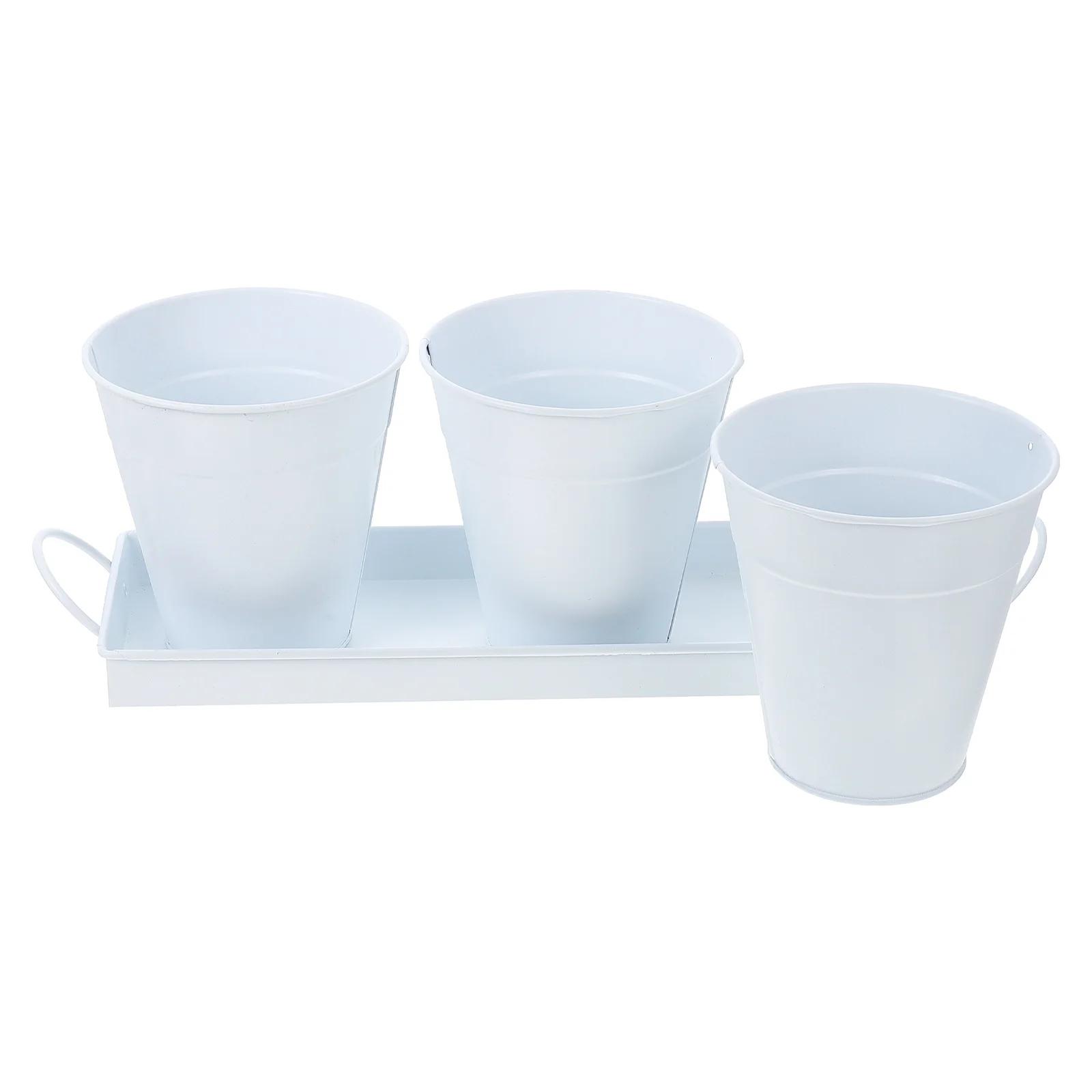 Tin Bucket Flower Pot Planter Outdoor Decor Windowsill Galvanized and Tray Iron White