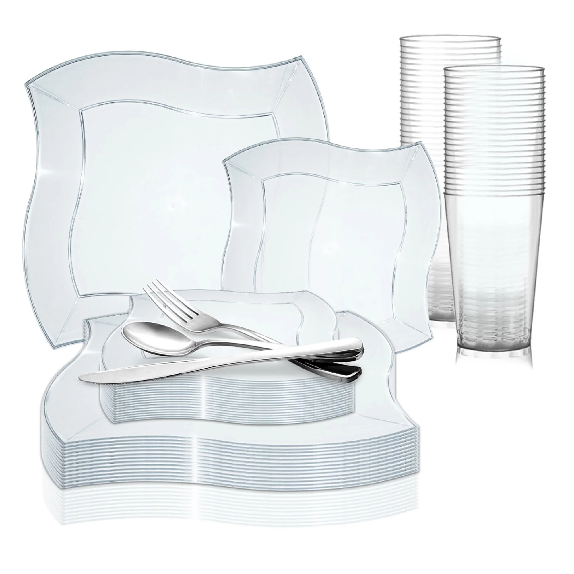 Smarty Clear Wave Plastic Wedding Value Set (60 Guests)