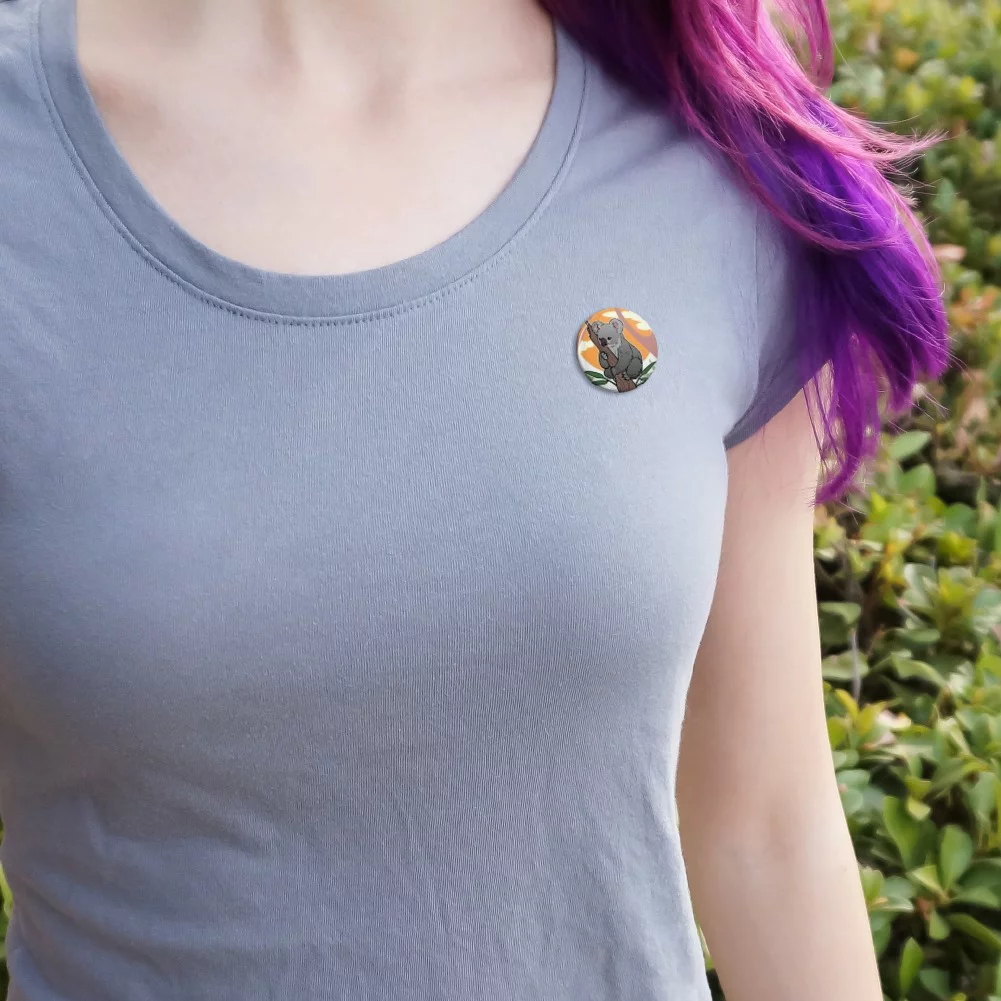 Koala Resting on Eucalyptus Tree Pinback Button Pin