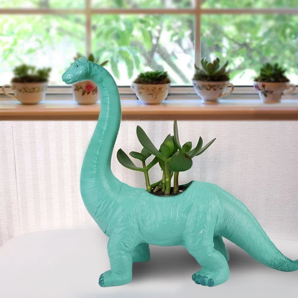 Buumin Cute Dinosaur Succulent Flower Bonsai Potting Flower Planter Home Office Decoration Light Blue