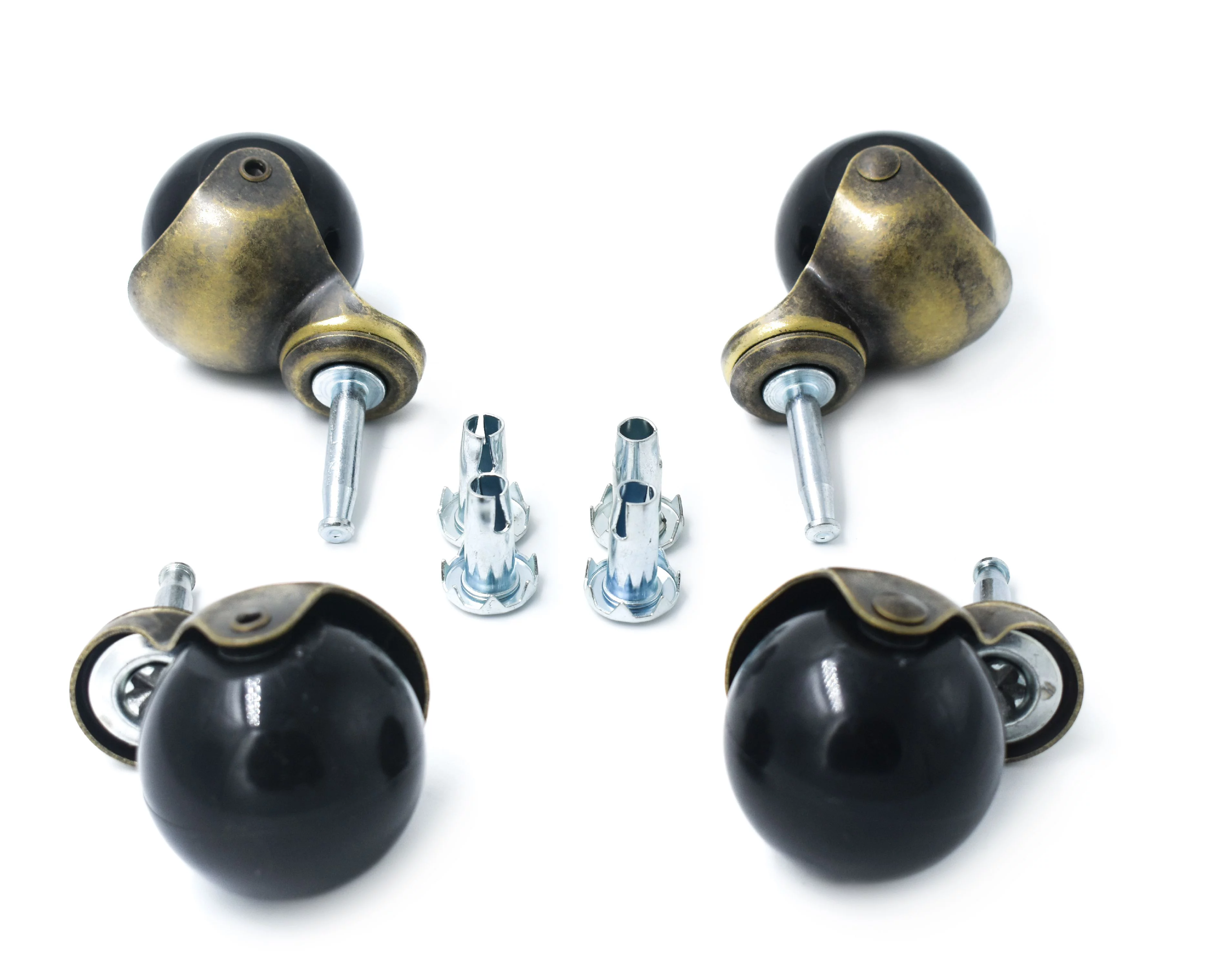 4-Pack 2-inch Antique Gold Poly Wheel Ball Caster with Wood Stem & Socket