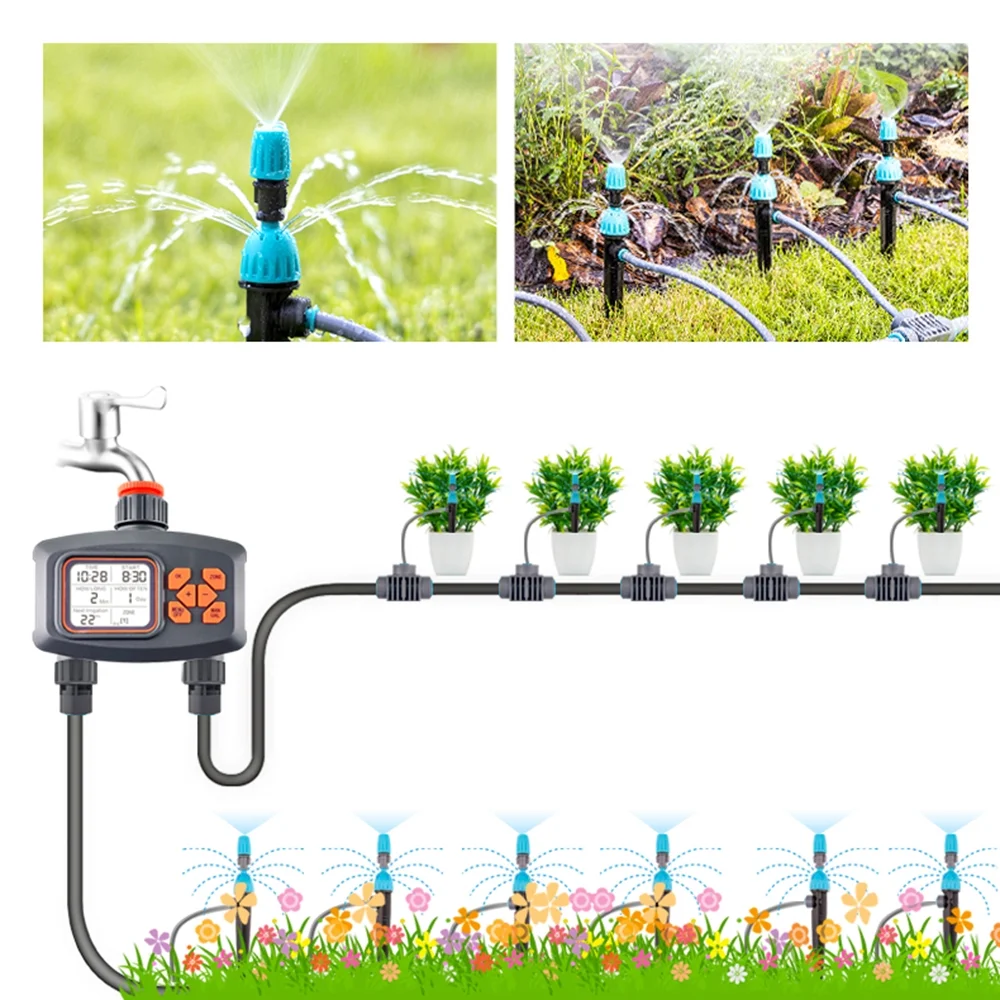 Water Timer for Garden Hose, 2-Outlet Watering Sprinkler Timer with LCD Screen Programmable Irrigation Timer for Yard Lawn Automatic/Manual  Watering Timer