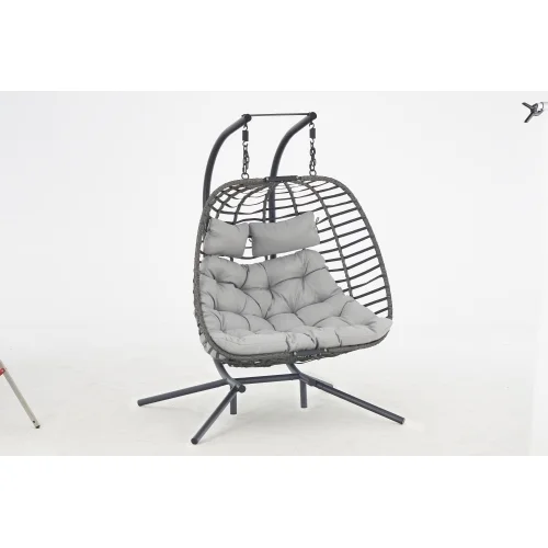 Buumin 2 person wicker double swing chair with cushion grey