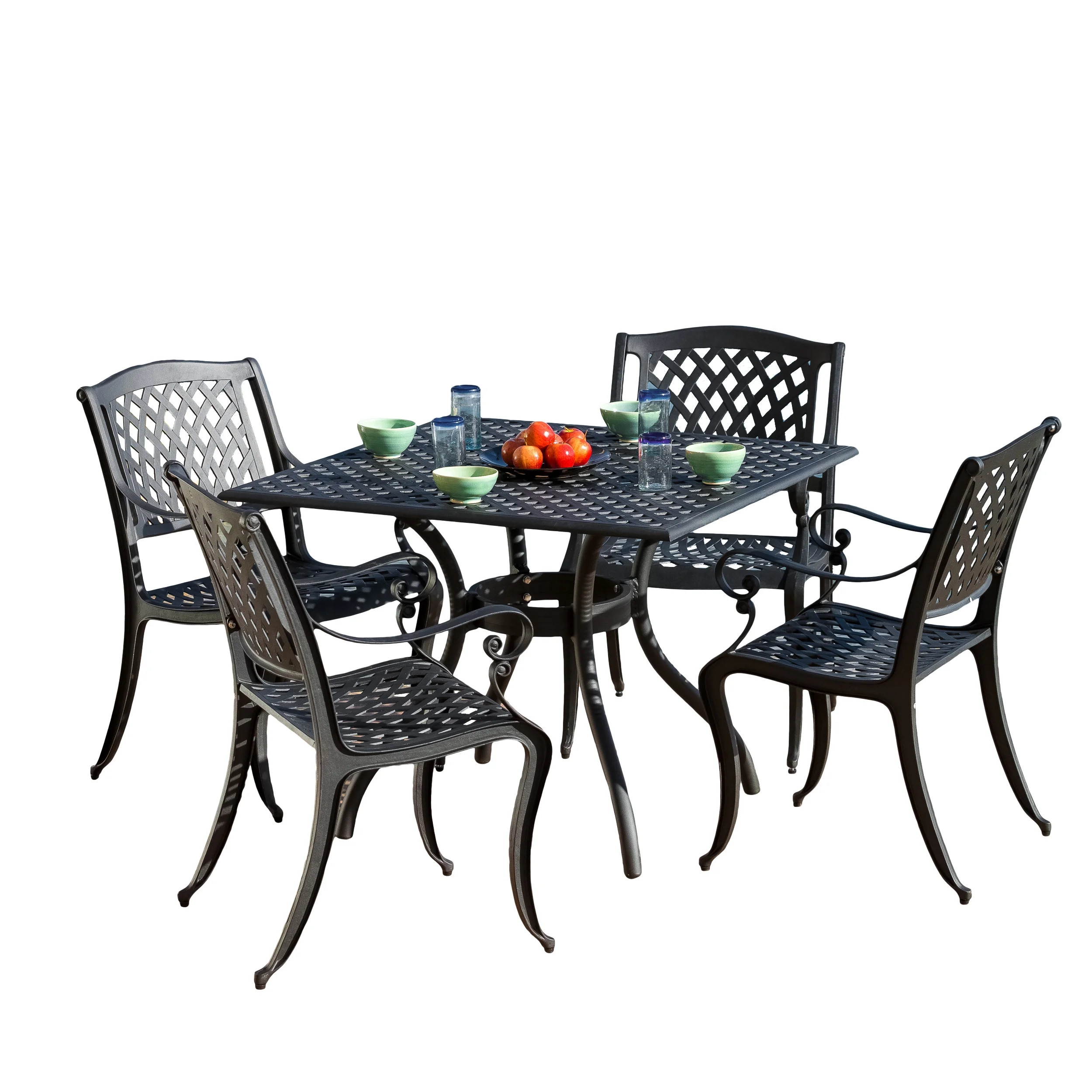 5-piece Cast Aluminum Black Sand Outdoor Dining Set
