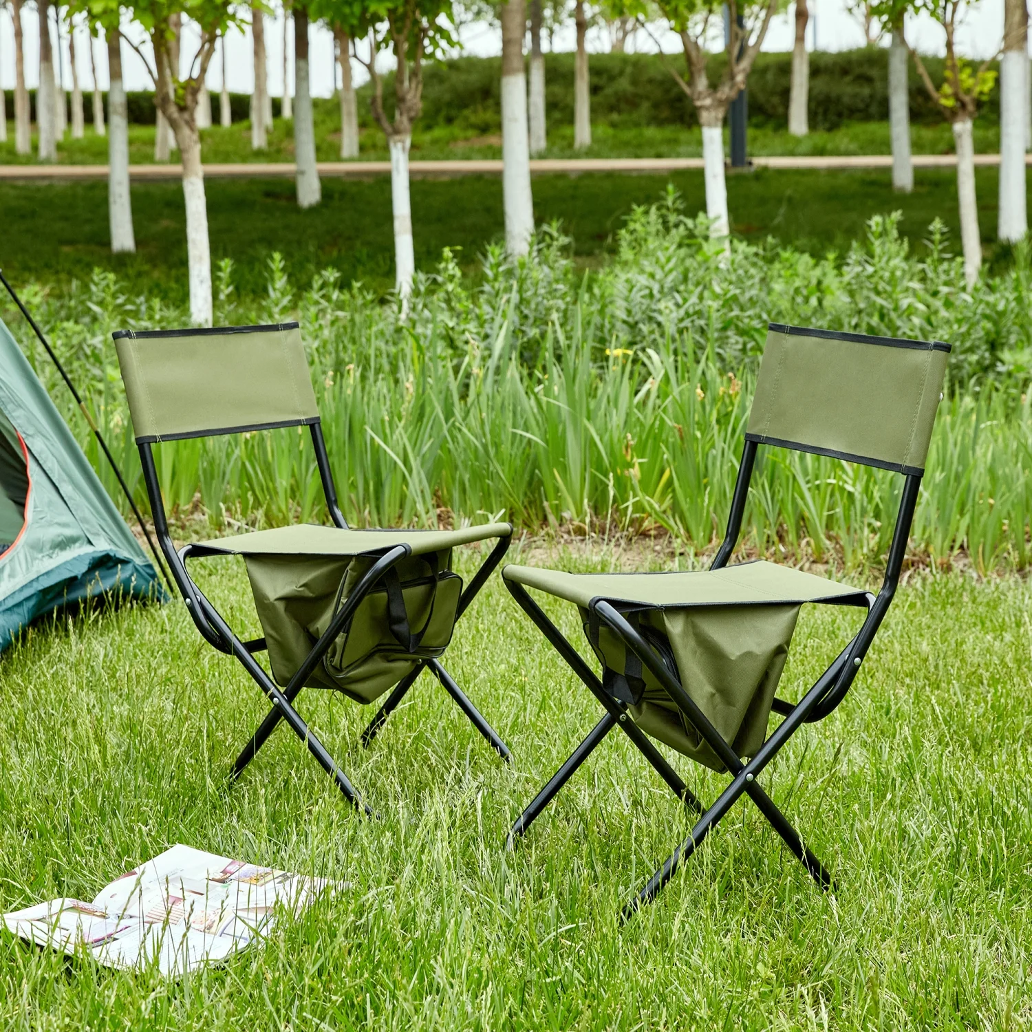 Portable Green Folding Outdoor Chair Set with Convenient Storage Bag for Indoor and Outdoor Activities - Ideal for Camping  Picnics  Fishing and More