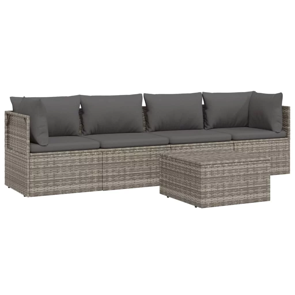 Dcenta 5 Piece Patio Set with Cushions Gray Poly Rattan