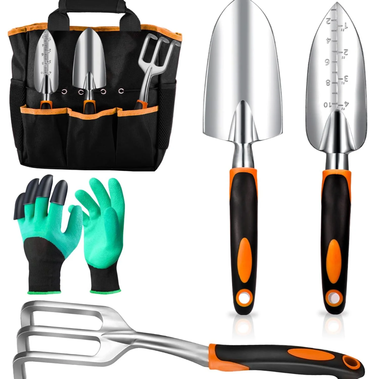 YLtoohoom Essential Garden Tool Set - Heavy Duty  Non-Slip Grip  Ergonomic Gardening  Tools Kit Includes Transplanter  Trowel  Rake  Bag  and Gloves