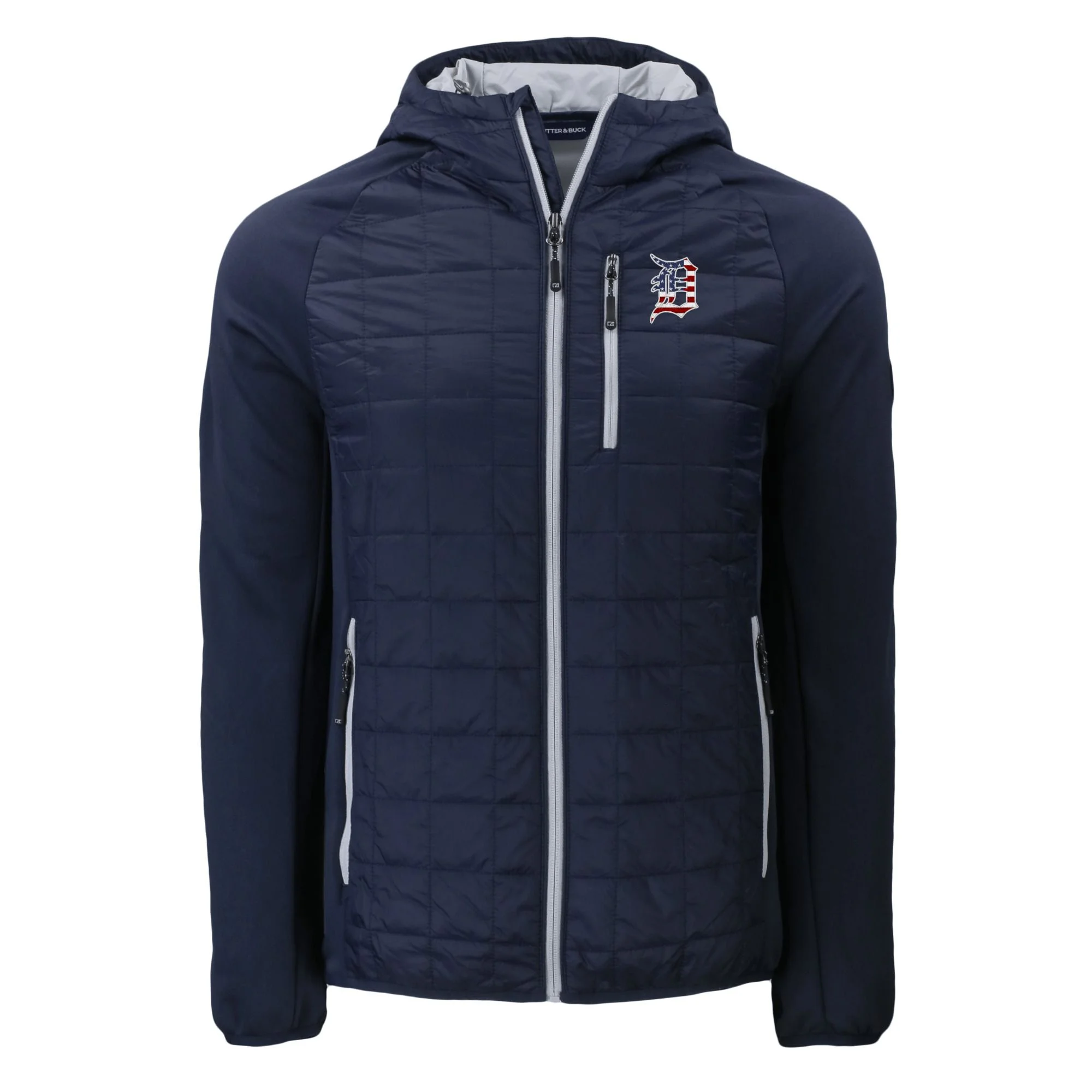 Men's Cutter & Buck  Navy Detroit Tigers Americana Rainier Primaloft Eco Raglan Full-Zip Hybrid Jacket