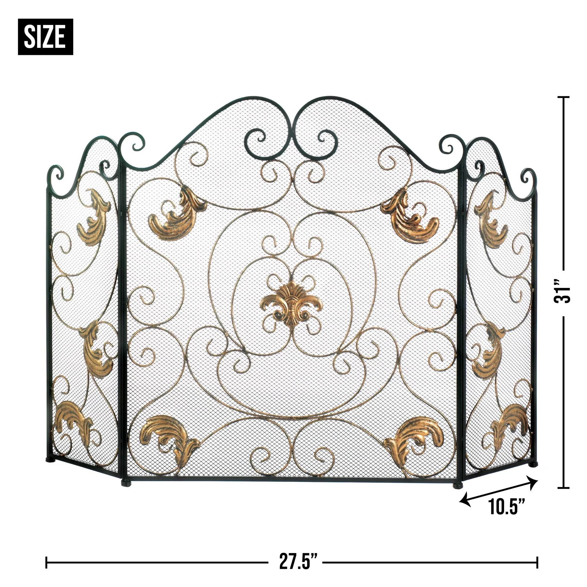 Accent Plus  Gold Fleur-De-Lis Fireplace Screen, Blue