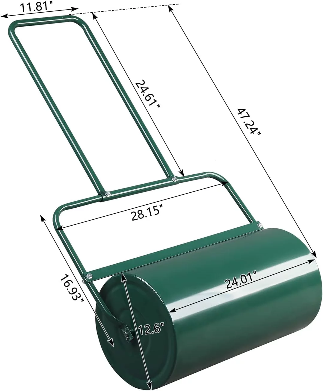 VINGLI Lawn Roller Water Filled Pull Behind 20inch Garden Drum Roller Push/Tow Behind, Water/Sand Filled Roller for Garden, Lawn, Backyard (24 inch, Green)