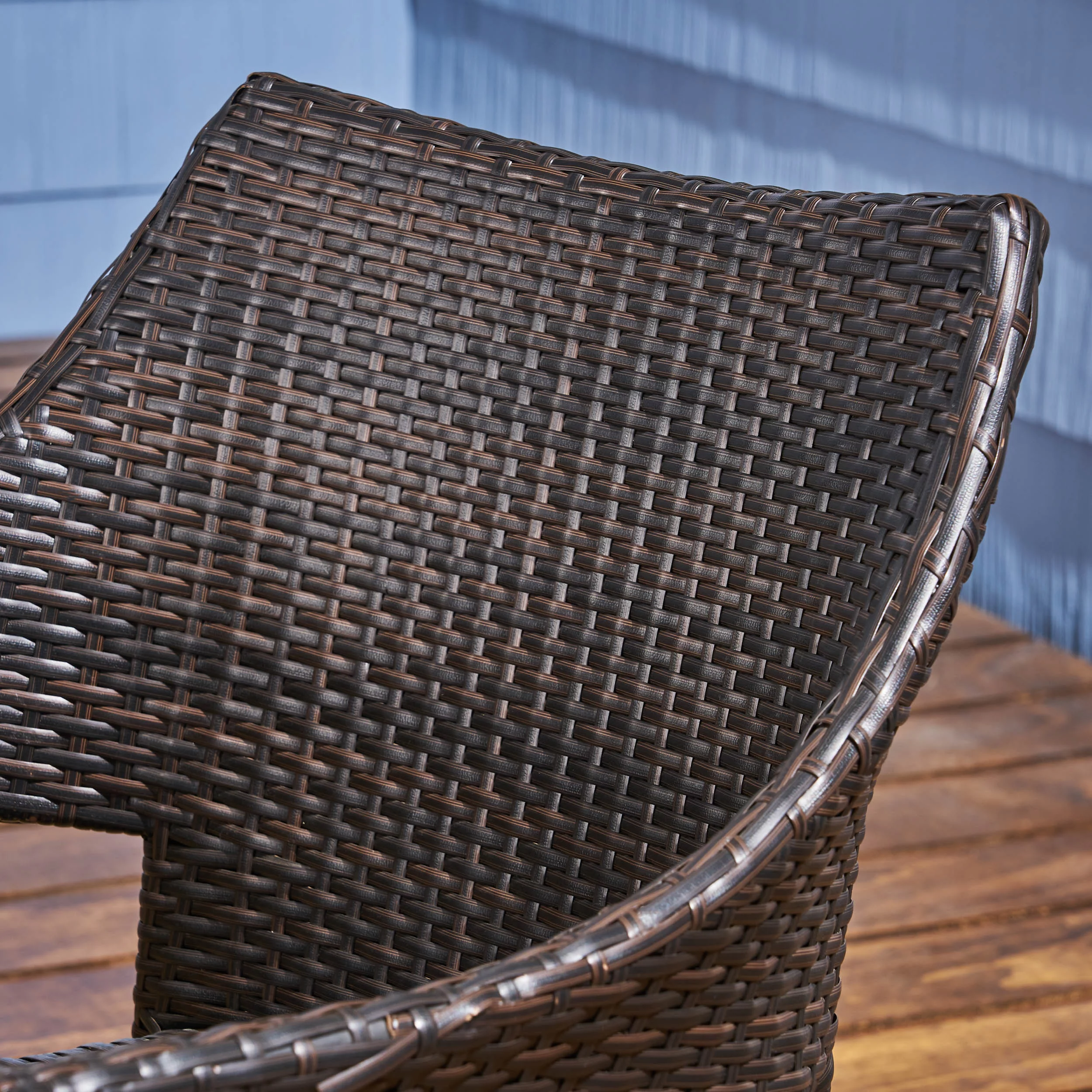 Amina Outdoor 6 Piece Acacia Wood Dining Set with Bench and Wicker Stackable Chairs, Sandblast Natural Stained, Multi Brown