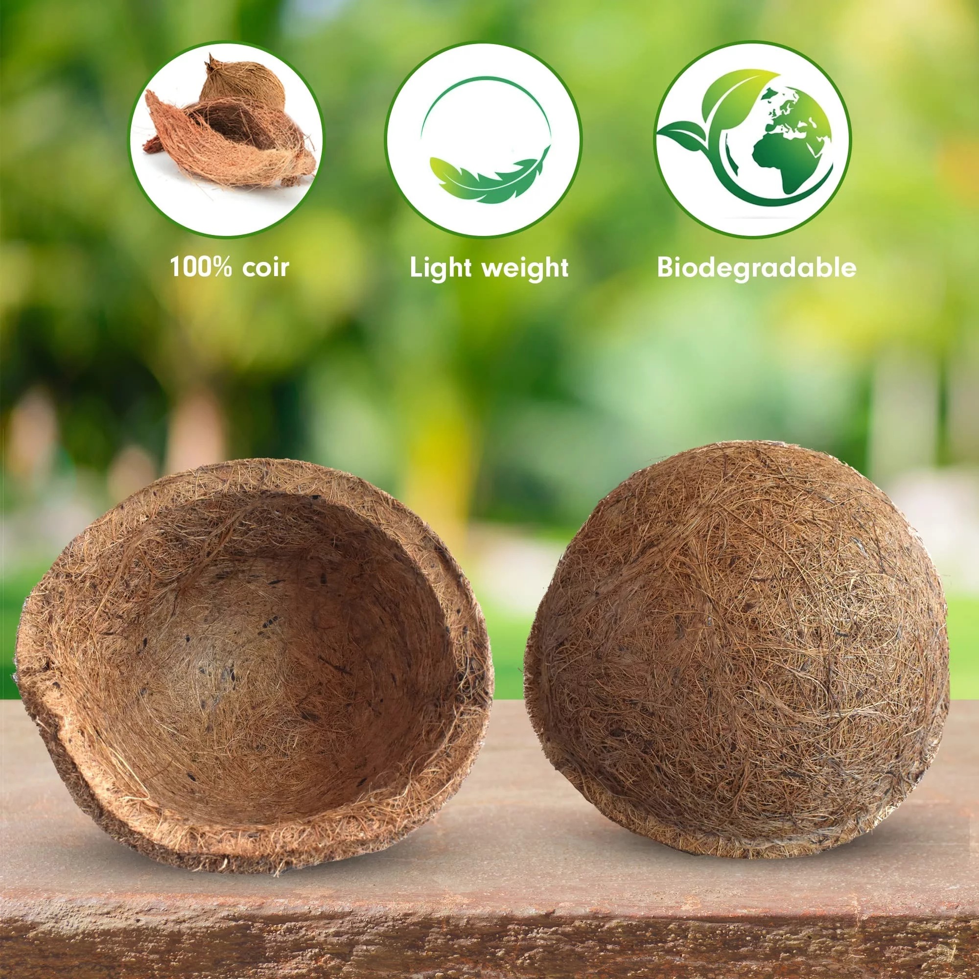 Palm Naki 8 Coconut Coir Hanging Planter Liners Set of 4 - Hanging Plant Pot Liners, Plant Basket Liners, Coco Coir Replacement Liner for Outdoor Hanging Baskets