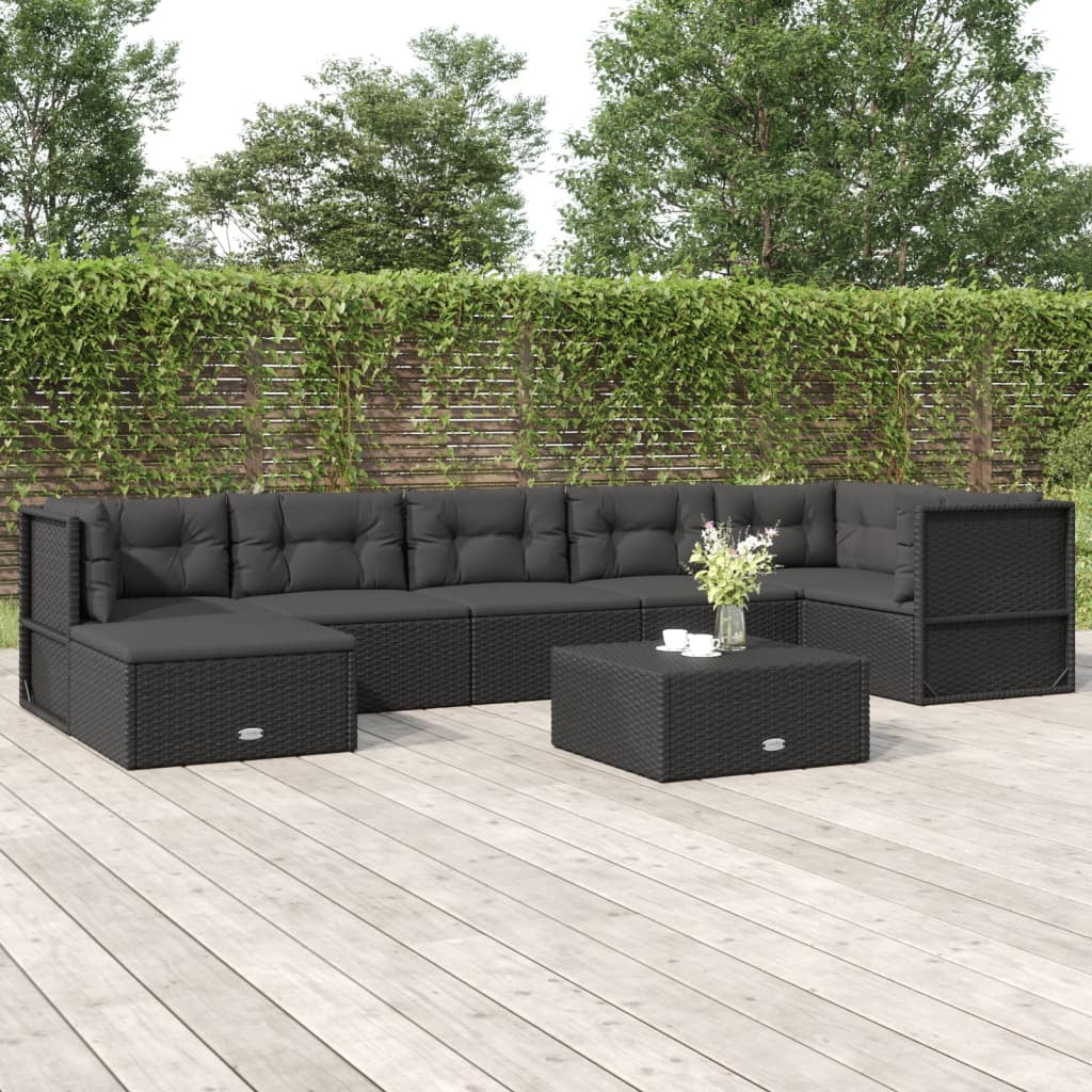 Anself 7 Piece Patio Set with Cushions Black Poly Rattan