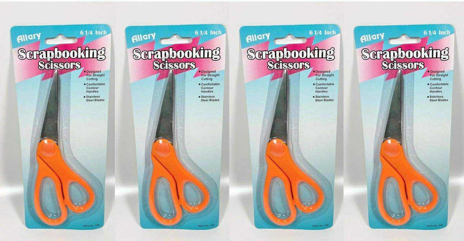 LOT OF 4 Allary Scrapbooking Lightweight Scissors, 6 Inch (ORANGE)