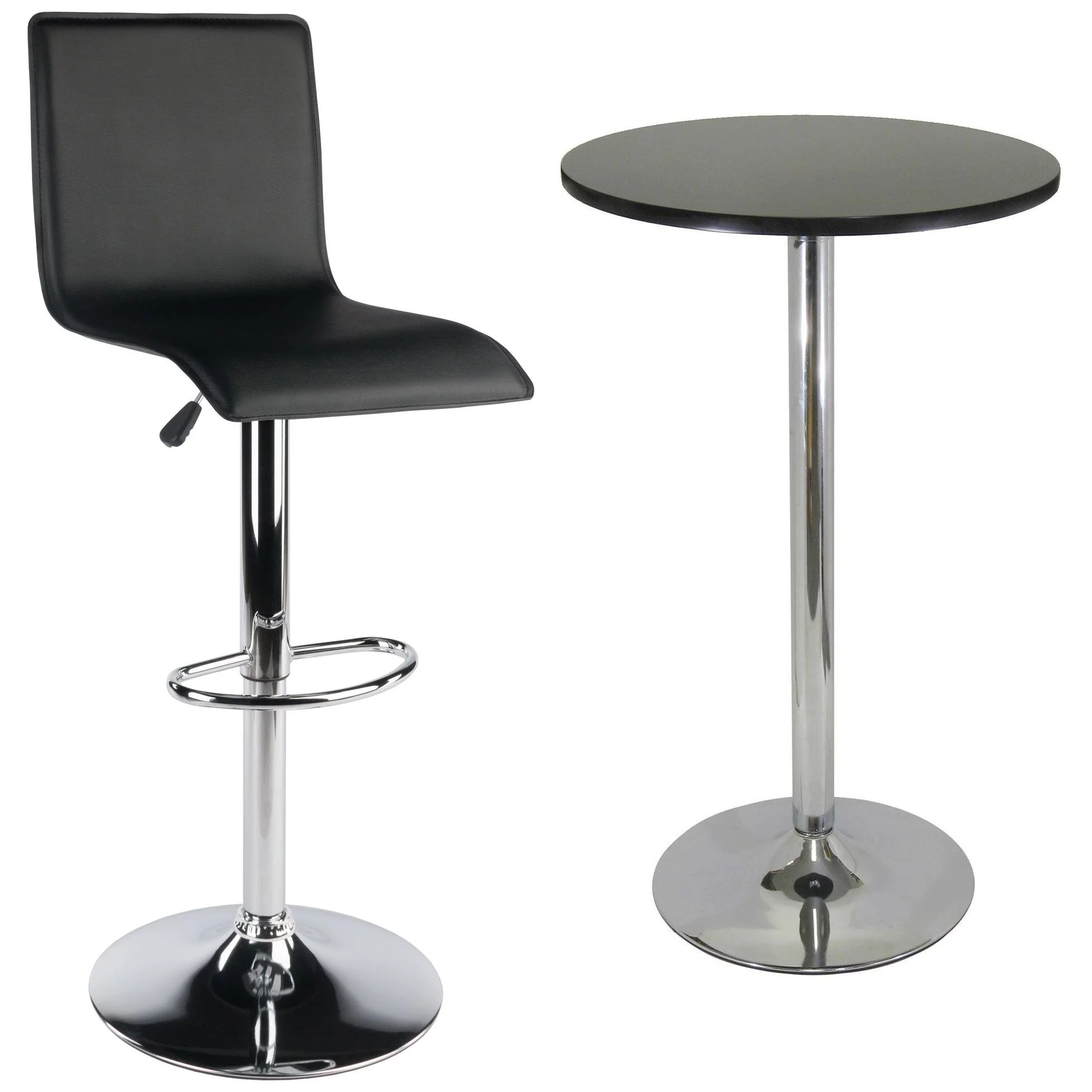 High Back Airlift Adjustable 3 Piece Pub Set, Black and Chrome