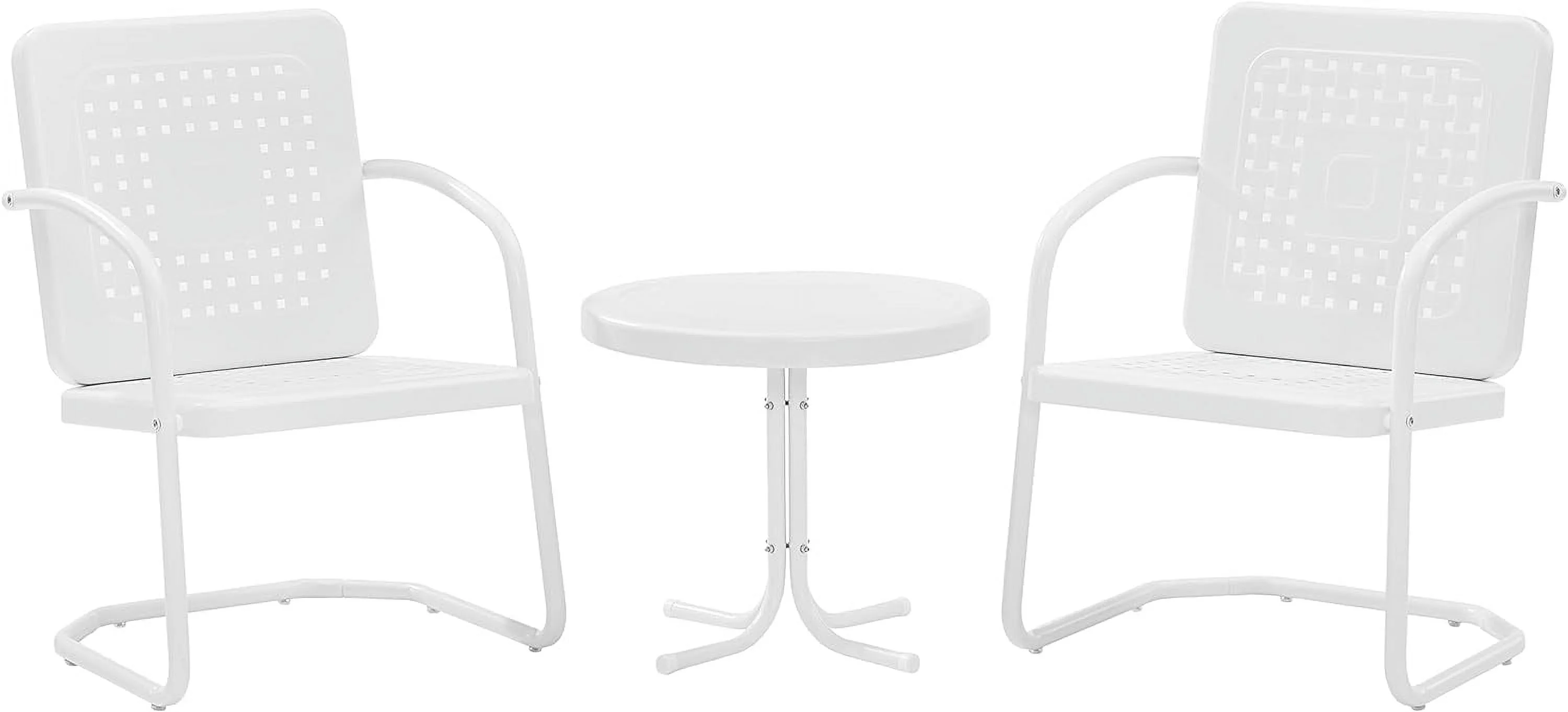 KO10019WH Bates 3-Piece Metal Outdoor Seating Set With Side Table And 2 Chairs, White Gloss And White