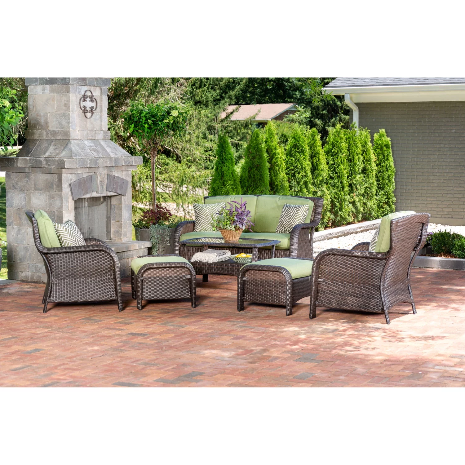 Hanover Strathmere 6-Piece Wicker and Steel Outdoor Conversation Set, Cilantro Green