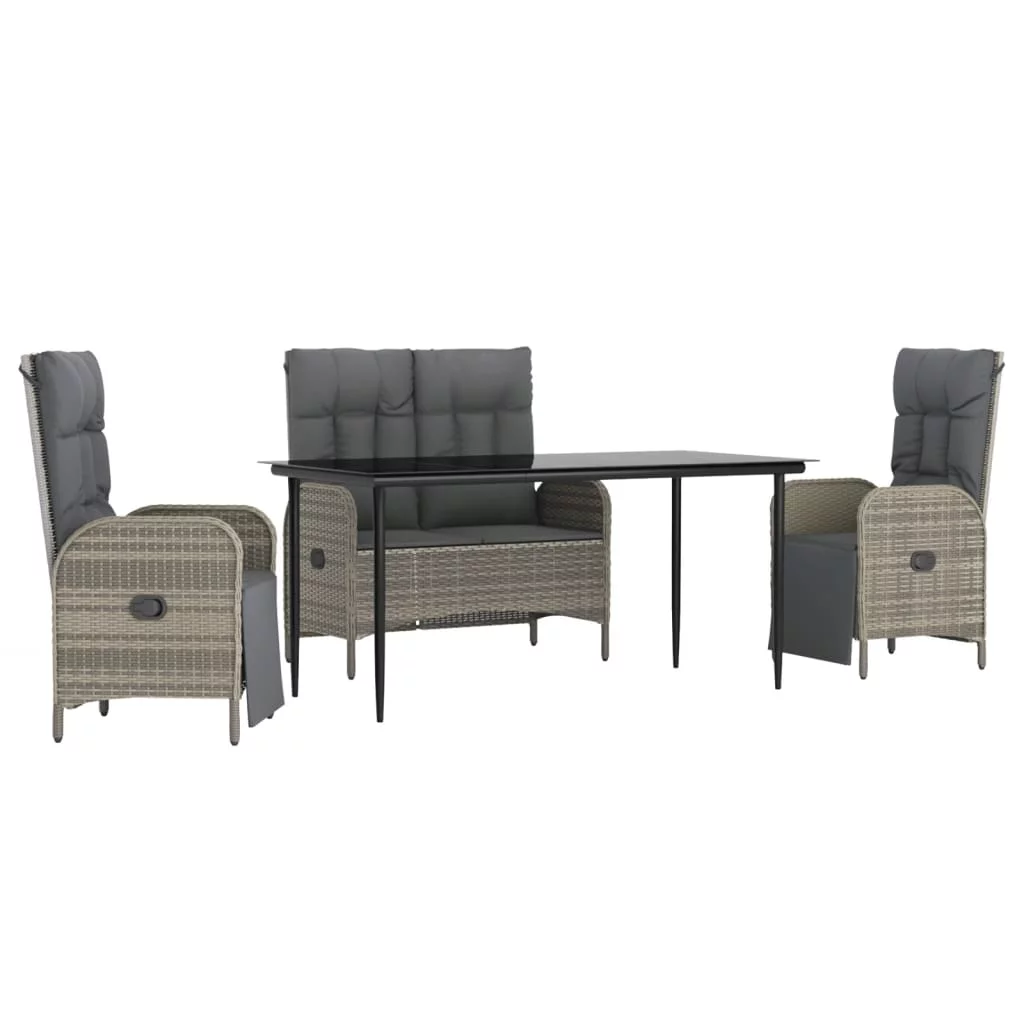 Anself 4 Piece Patio Dining Set with Cushions Gray Poly Rattan