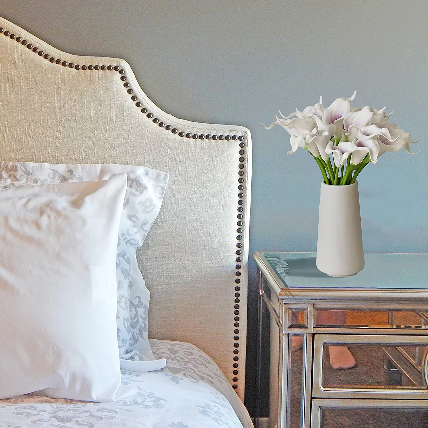 Namzi -a 20pcs Purple White Flowers Artificial Calla Lily Silk Flowers 13.4