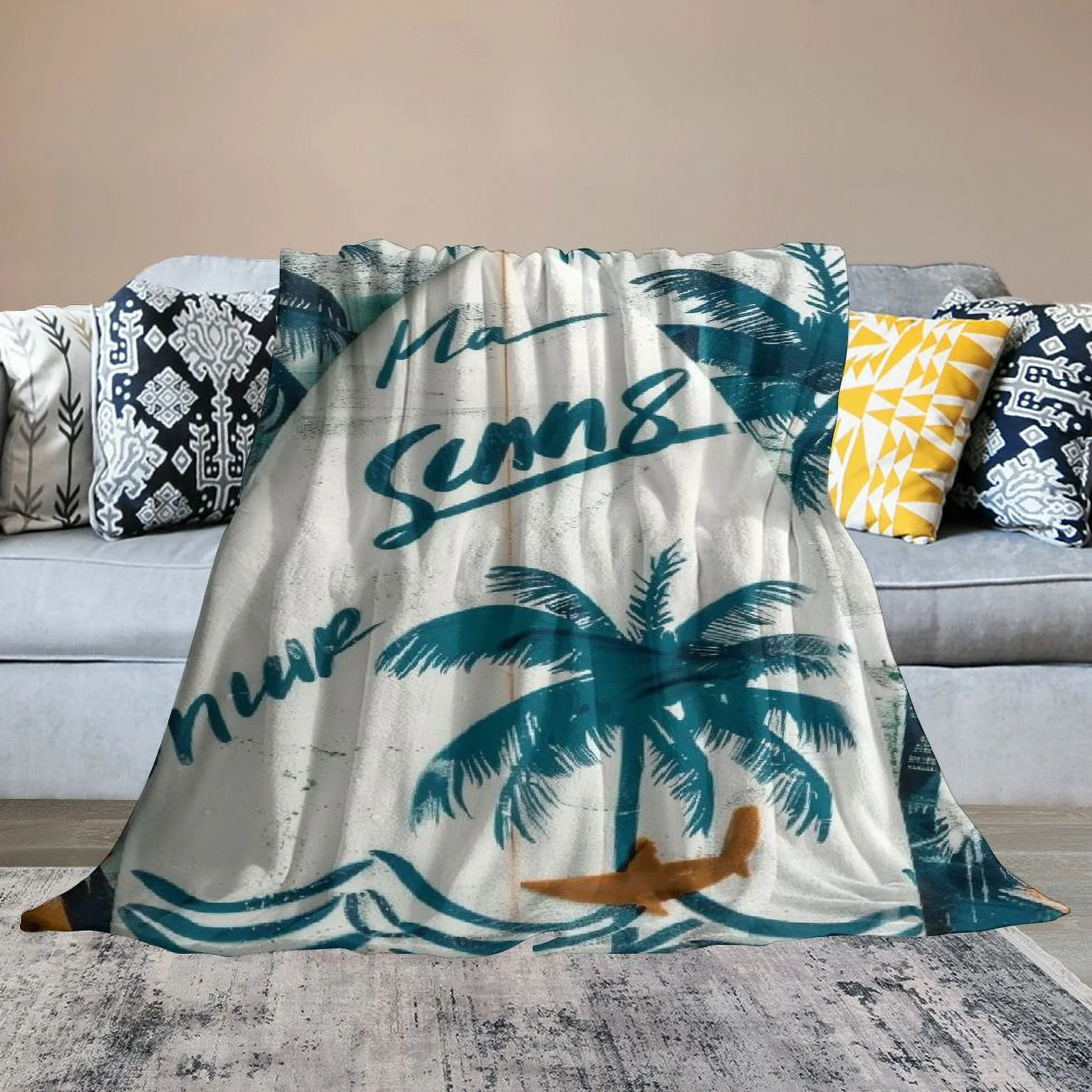 Qinduosi Palm Tree Fleece Blanket Blanket Sports Blanket for Couch Travel Sofa Plush Throw Blanket Shark Starfish Room Decor Queen