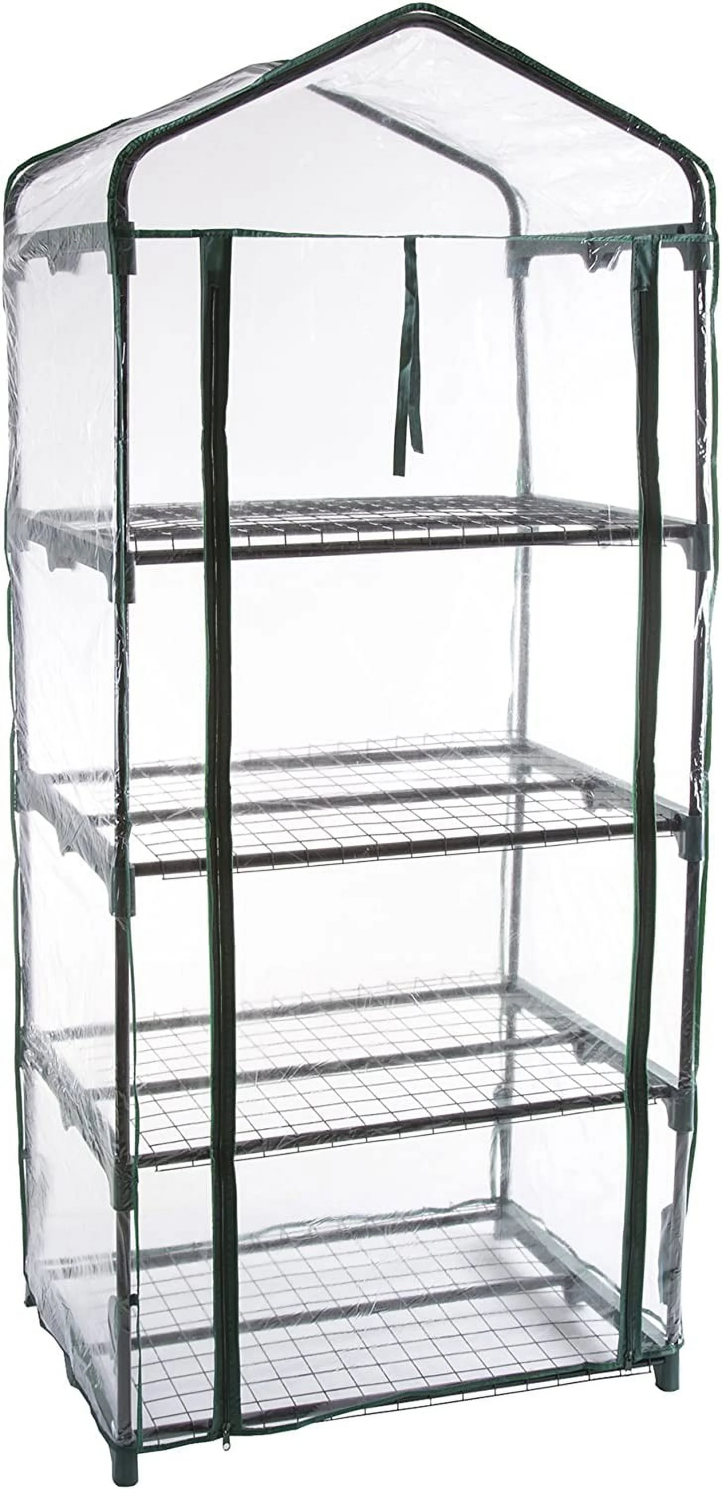 4-Tier Outdoor Greenhouse With Zippered Cover, 27.5 X 19 X 63, Green