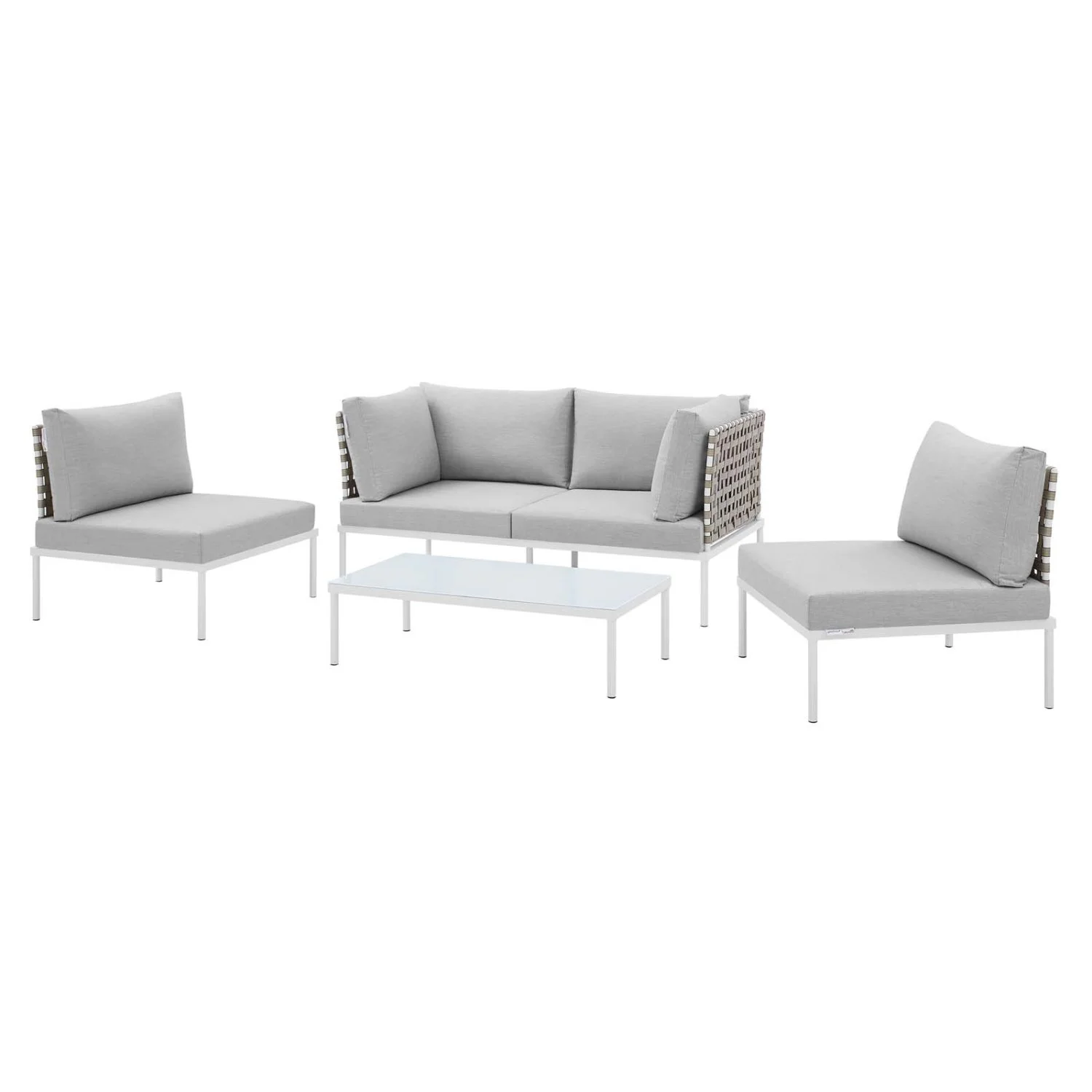 Lounge Sectional Sofa Table Set, Grey Gray, Aluminum Metal, Outdoor Patio Balcony Cafe Bistro Garden Hospitality Restaurant, Modern Contemporary HB33453