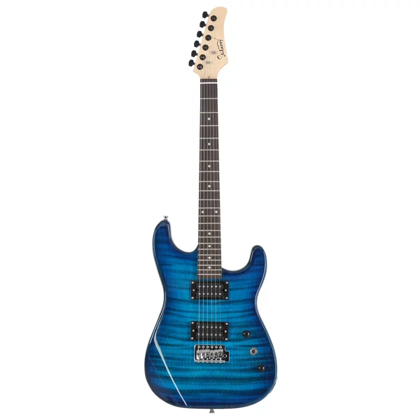 Bornmio [Do Not Sell on Amazonff] Glarry GST Stylish H-H Pickup Tiger Stripe Electric Guitar Kit with 20W AMP Bag Guitar Strap Blue