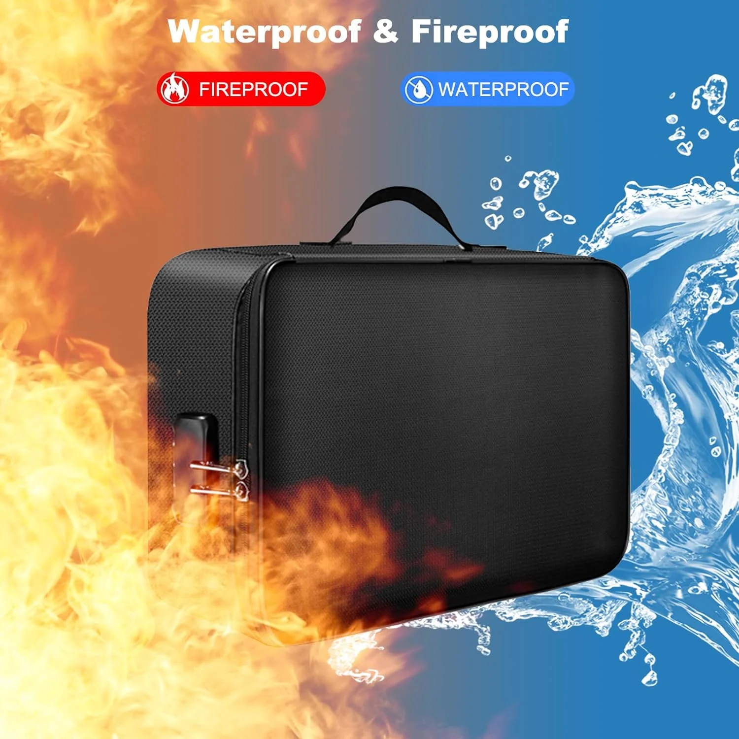 Fireproof Document Box,Fireproof Document Bag with Lock,3-Layer Important Document Organizer,Fire Proof/Waterproof Safe Bag for Money,Paperwork and Laptop,Travel Home Document Organizer,Black