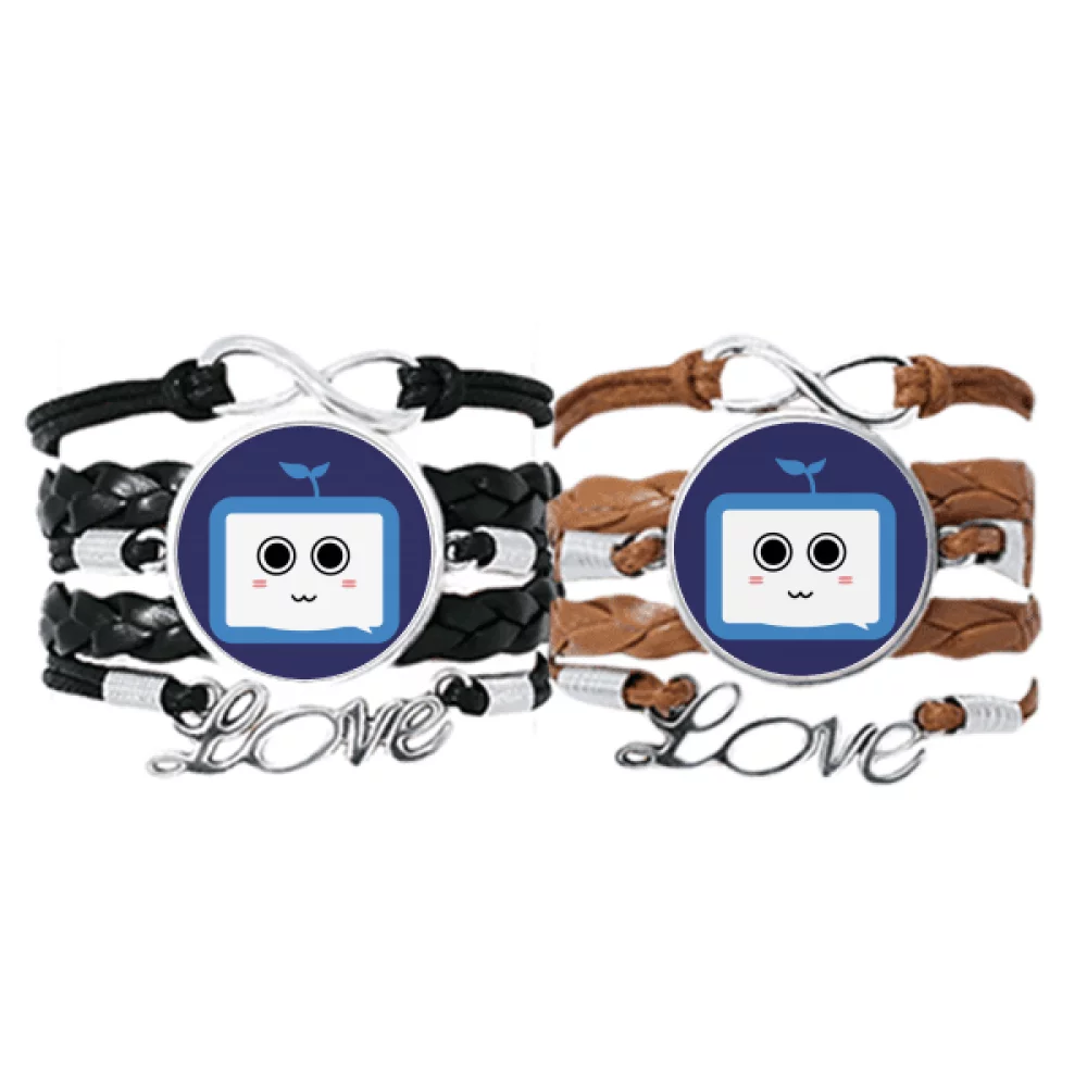 Saplings Cute Small TV Face Original Bracelet Hand Strap Leather Rope Wristband Double Set