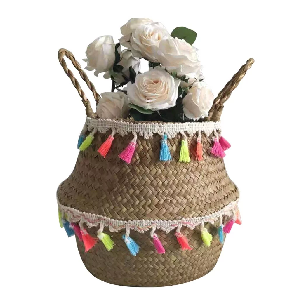 Lightning Deals Of Today, Home & Outdoor Use Decoration Outdoor Seagrass Wicker Flower Pot Folding Storage Decoration Indoor Outdoor Home Decor & Gifts