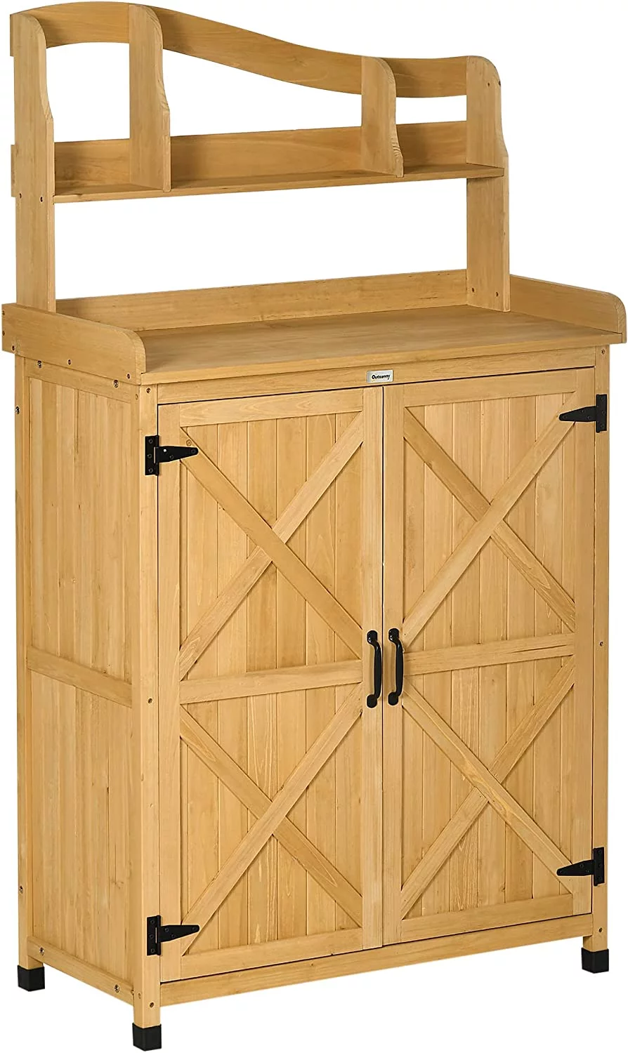 Potting Bench Table, Outdoor Storage Cabinet, Multi-Function Gardening Bench, Wooden Planting Workstation with Magnetic Doors, for Yard Tools or Pool Accessories, Yellow