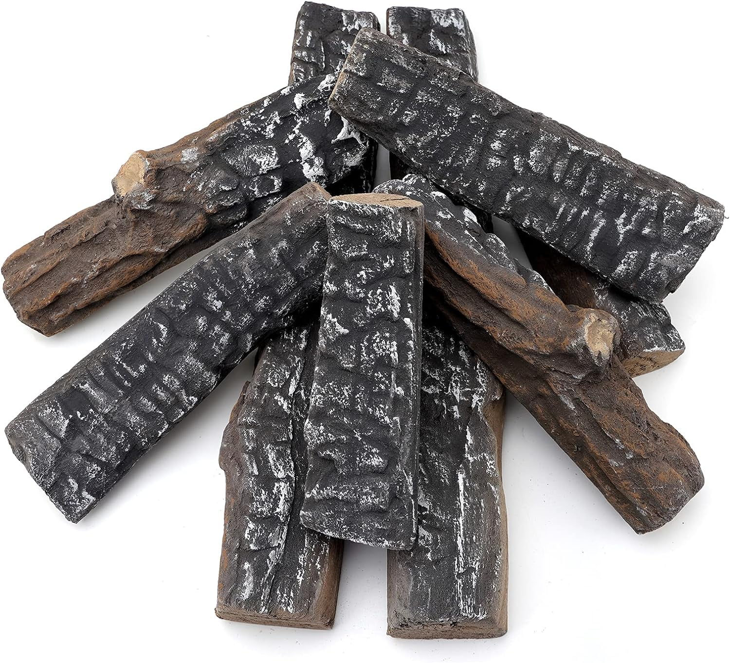 8 Small Piece Set of Ceramic Wood Logs and Accessories for All Types of Indoor Gas Inserts, Ventless & Vent Free, Propane, Gel, Ethanol, Electric or Outdoor Fireplaces & Fire Pits