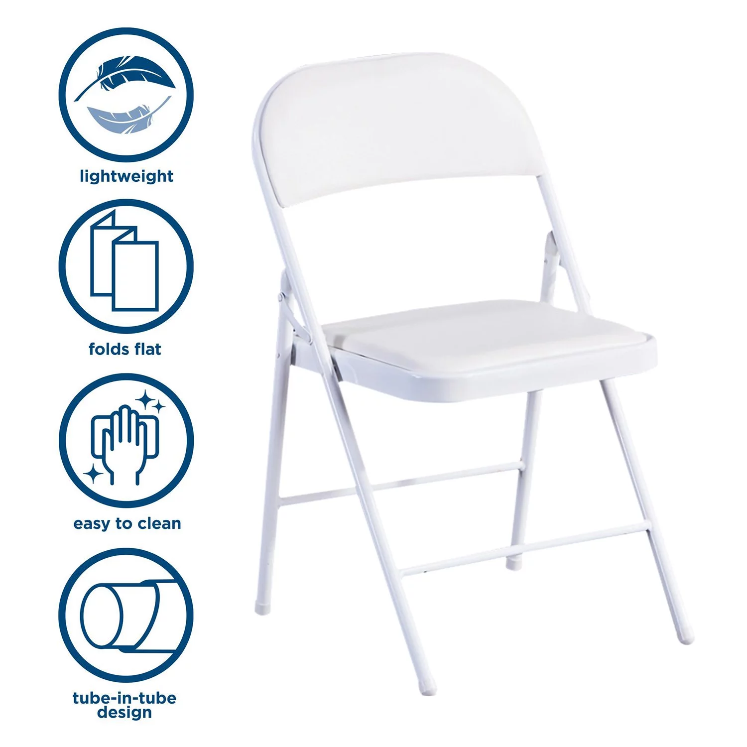 Vebreda Folding Chair (4 Pack) Vinyl Padded Seat Metal Frame Home Office, White