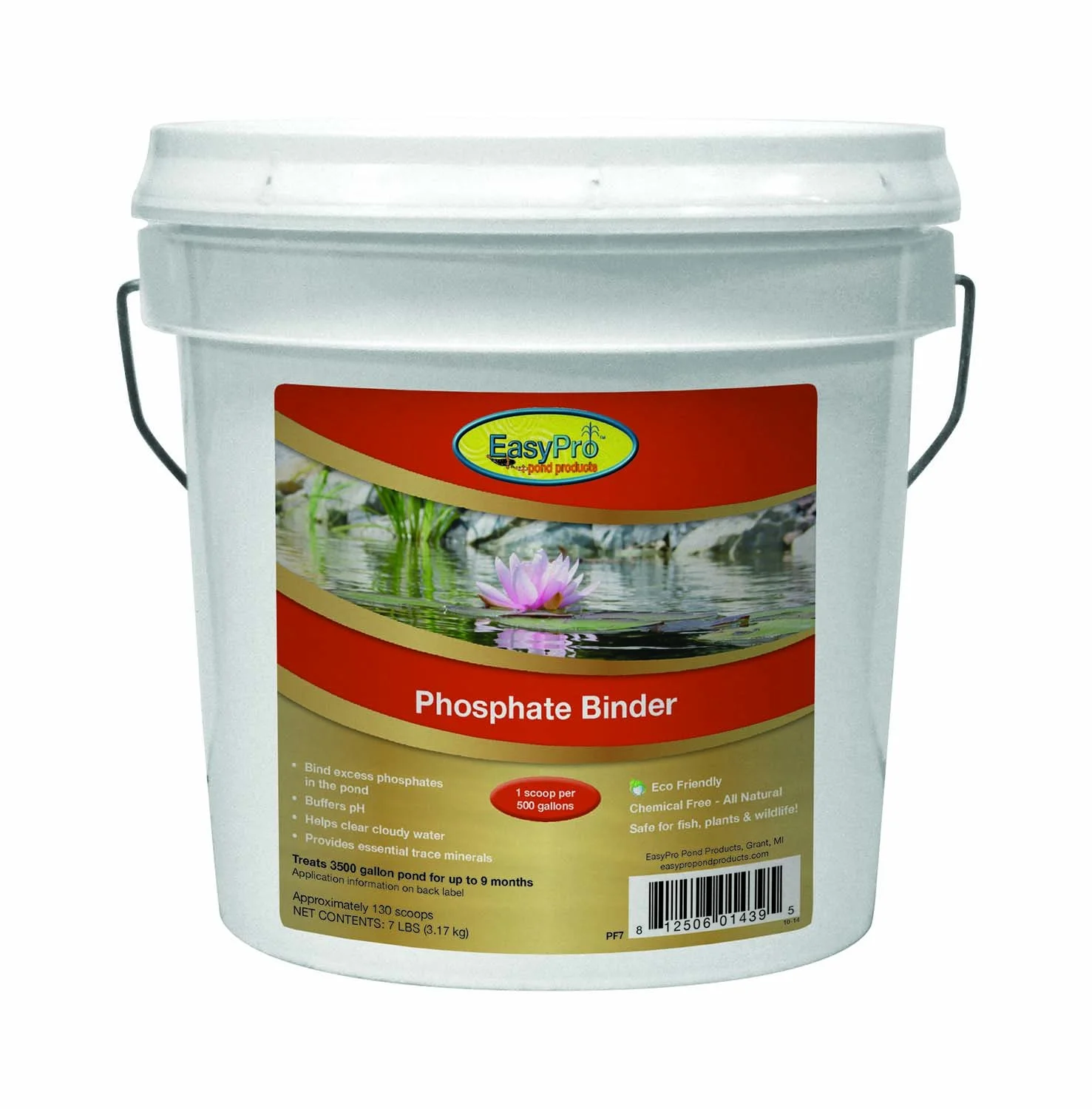 EasyPro Pond Products PF7 Natural Phosphate Binder - Naturally Helps Clear Cloudy Water by Binding Soluble Phosphorus. Provides Essential Trace Minerals for Koi Ponds and Water Gardens - 7 lb Pail