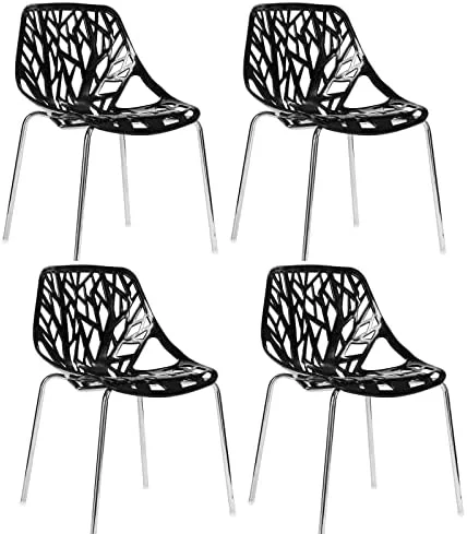 HYHBIBOOM Plastic Dining Chairs Set of 4 Modern Plastic Lounge Chair Dining Side Chair for Outdoor Indoor  White