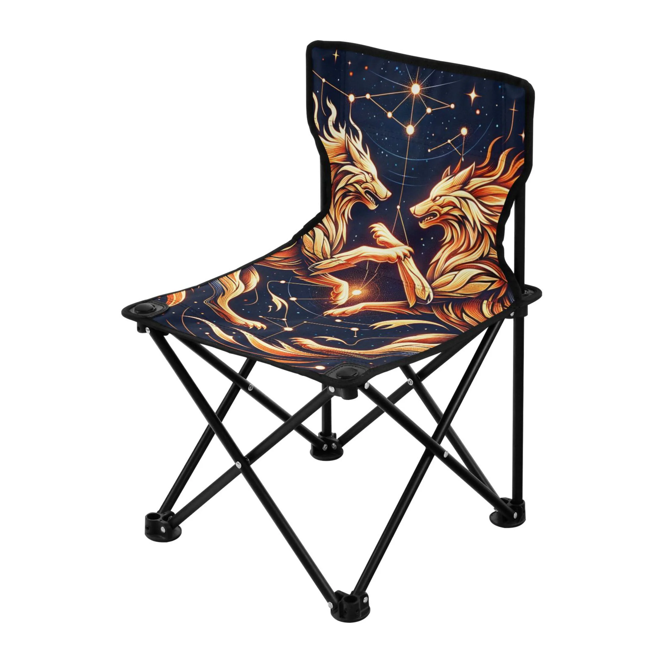 Abstract Wolf in Starry Sky Portable Camping Chair Small for Kids Outdoor Folding Beach Chair Fishing Chair Lawn Chair with Carry Bag