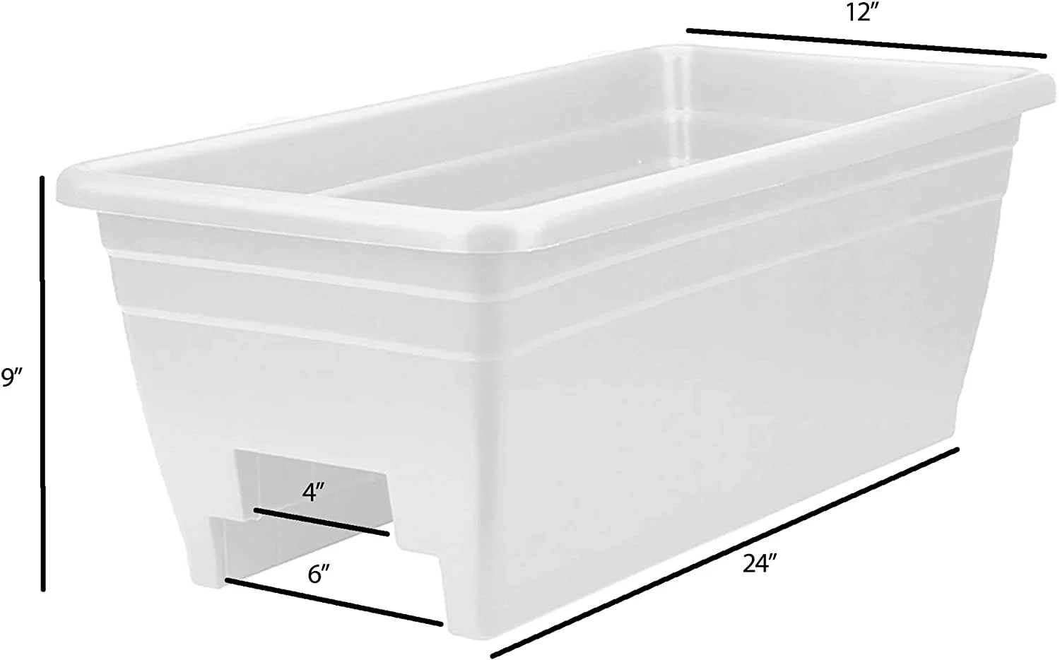 24 Inch Wide Heavy Duty Plastic Deck Rail Mounted Garden Flower Planter Boxes with Removable Drainage Plugs, White (2 Pack)