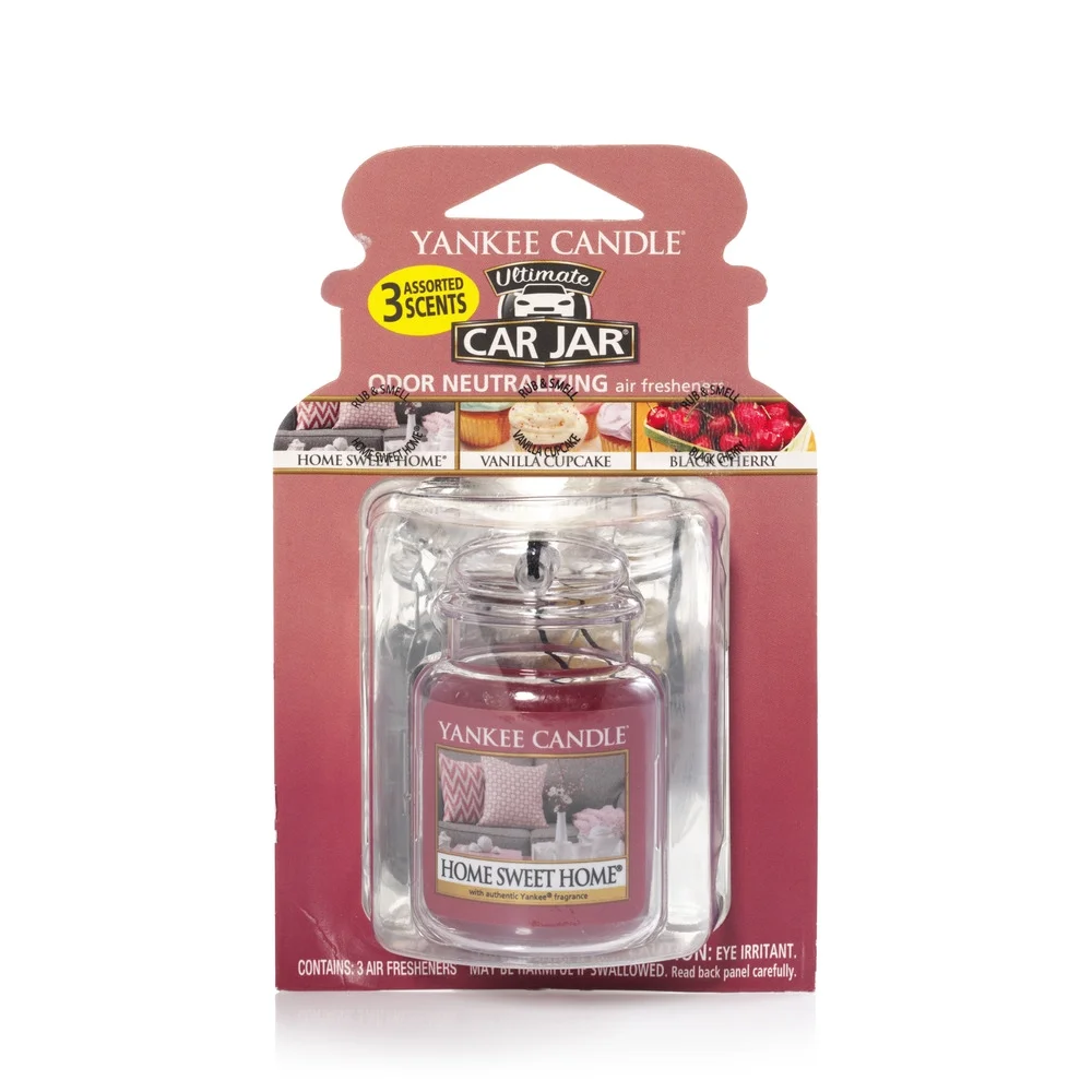 Yankee Candle Car Jar Ultimate Hanging Air Freshener 3-Pack (Vanilla Cupcake, Black Cherry, and Home Sweet Home)