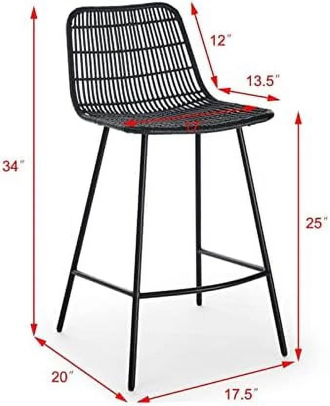 DIKTESSE Rattan Chair   Mid Century Modern Dining Stools  Rattan Wicker High Back Chair