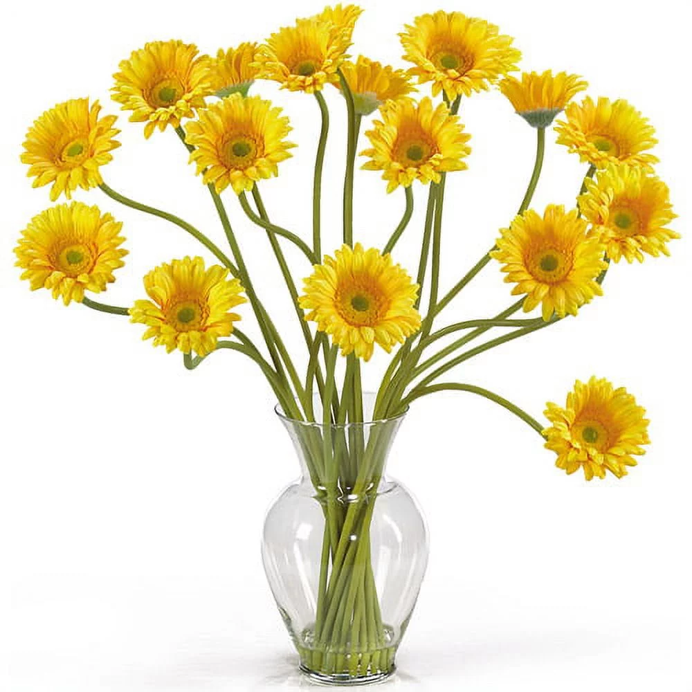 Nearly Natural Gerbera Daisy Liquid Illusion Silk Flower Arrangement, Yellow