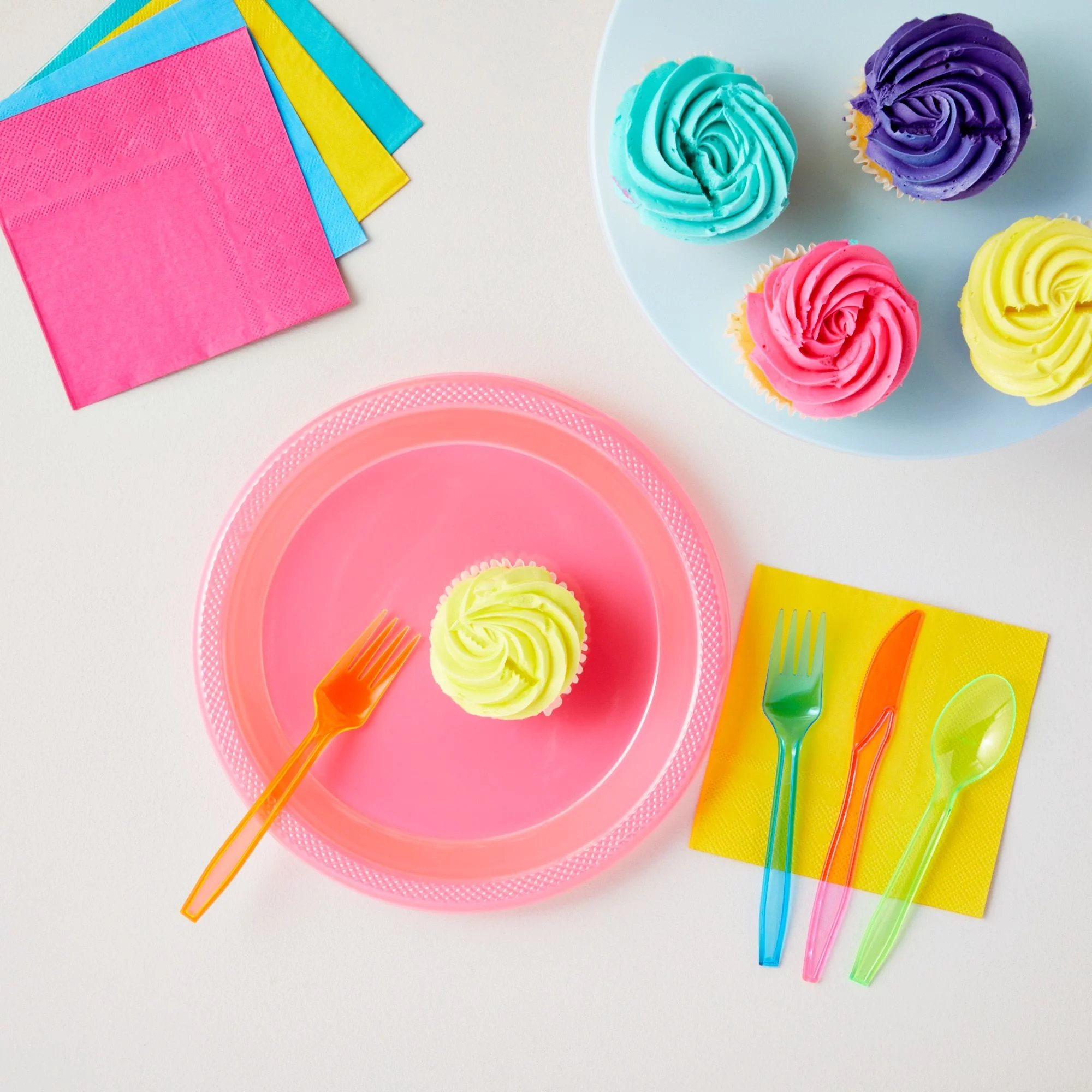 216 Piece Rainbow Plastic Silverware Set for Parties with Neon Forks, Spoons, Knives (Serves 54)