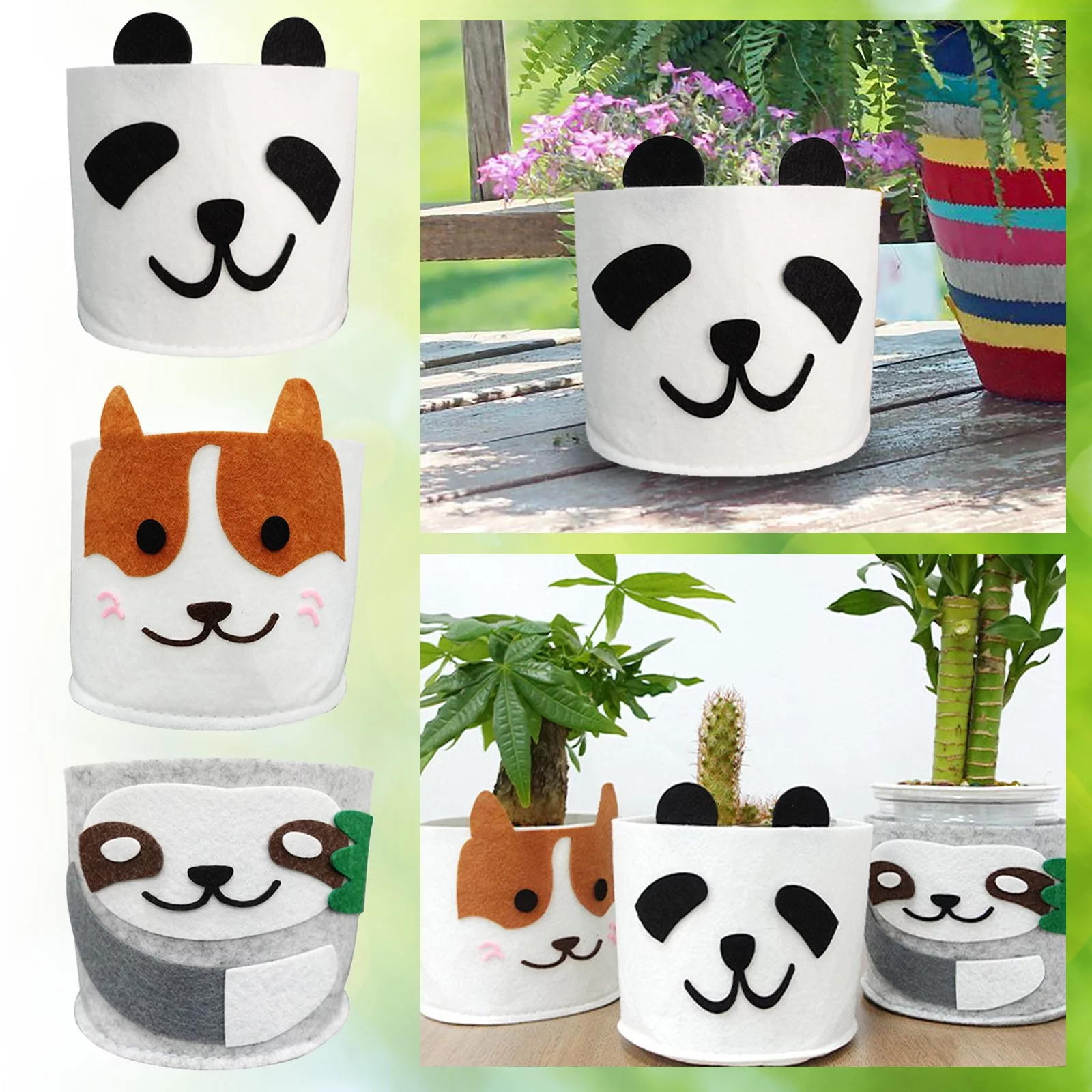 Handmade Small Potted Pandas Sloth Dog Shaped Felts Flower Pot Container Flower Stands for Outdoor Heavy Duty Garden Large Outdoor Ceramic Wall Flower Outdoor Large Garden with Tray round