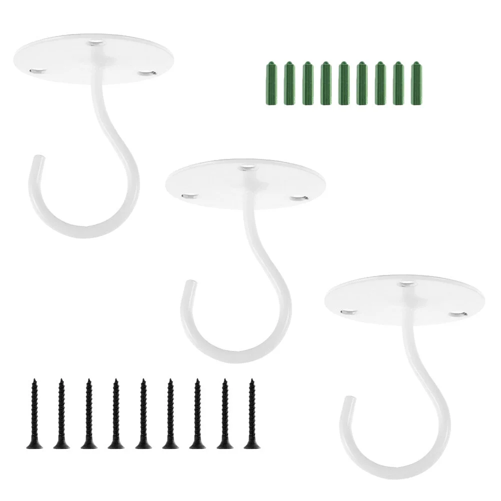 Ceiling Hook Metal Plant Bracket Hooks Heavy Duty Wall Hanger Iron Light 3 Pcs White