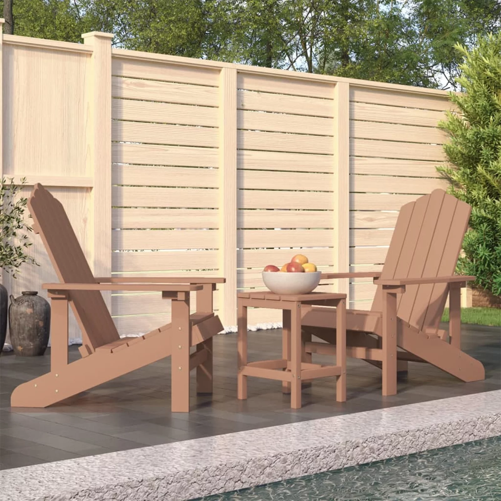 OWSOO Patio Adirondack Chairs with Table HDPE Brown