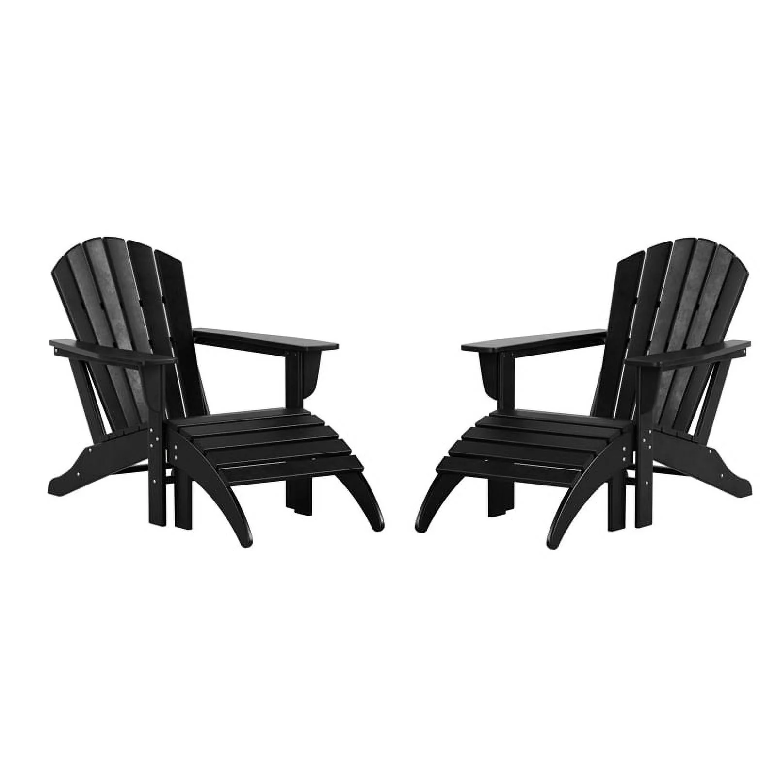 Portside 4-Piece Adirondack Chair with Matching Ottoman Footrest Set Black