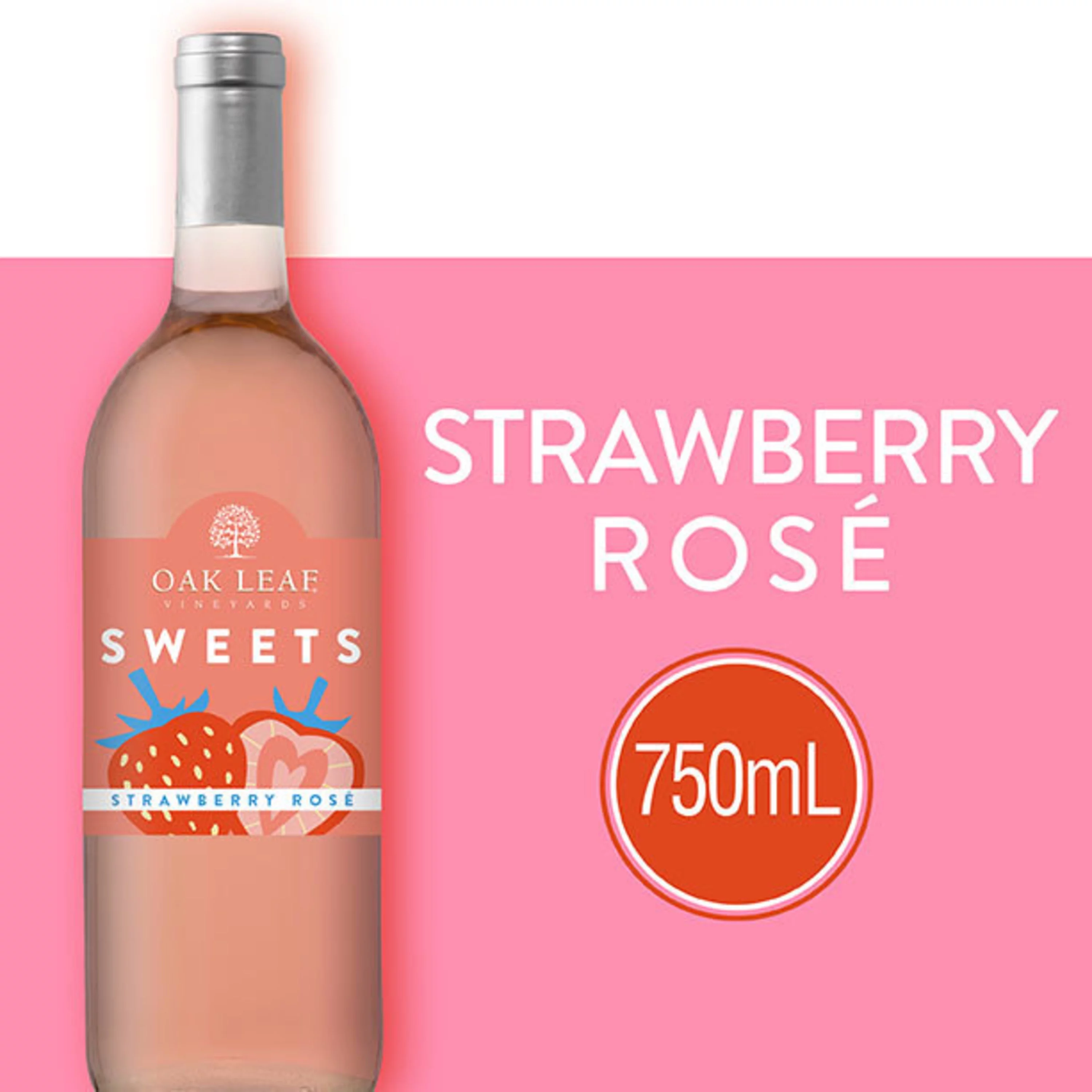 Oak Leaf Vineyards Sweets Strawberry Rose California Flavored Wine, 750 ml Bottle, 9% ABV